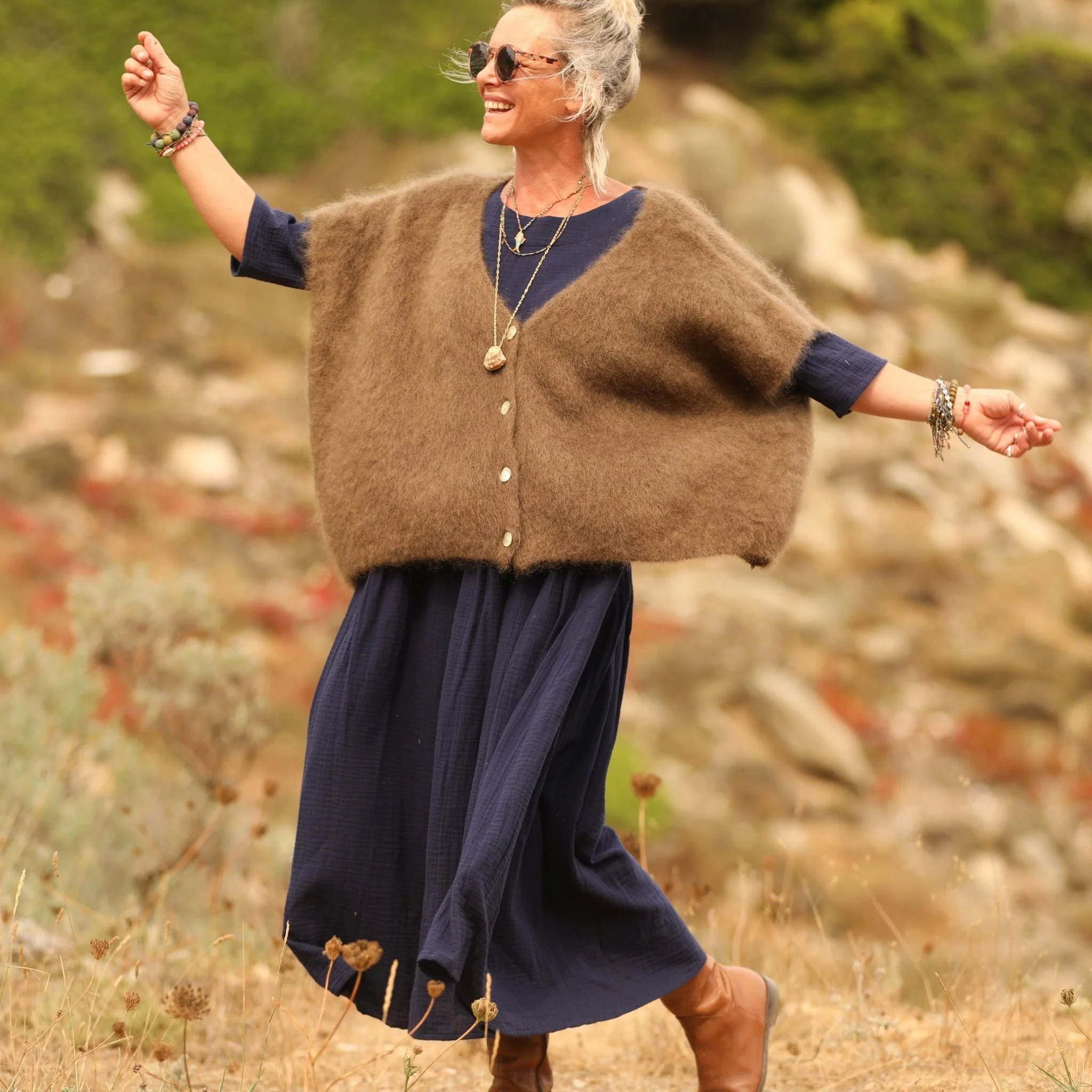 Robe Louisa double gaze de coton bleu nuit - Image 4