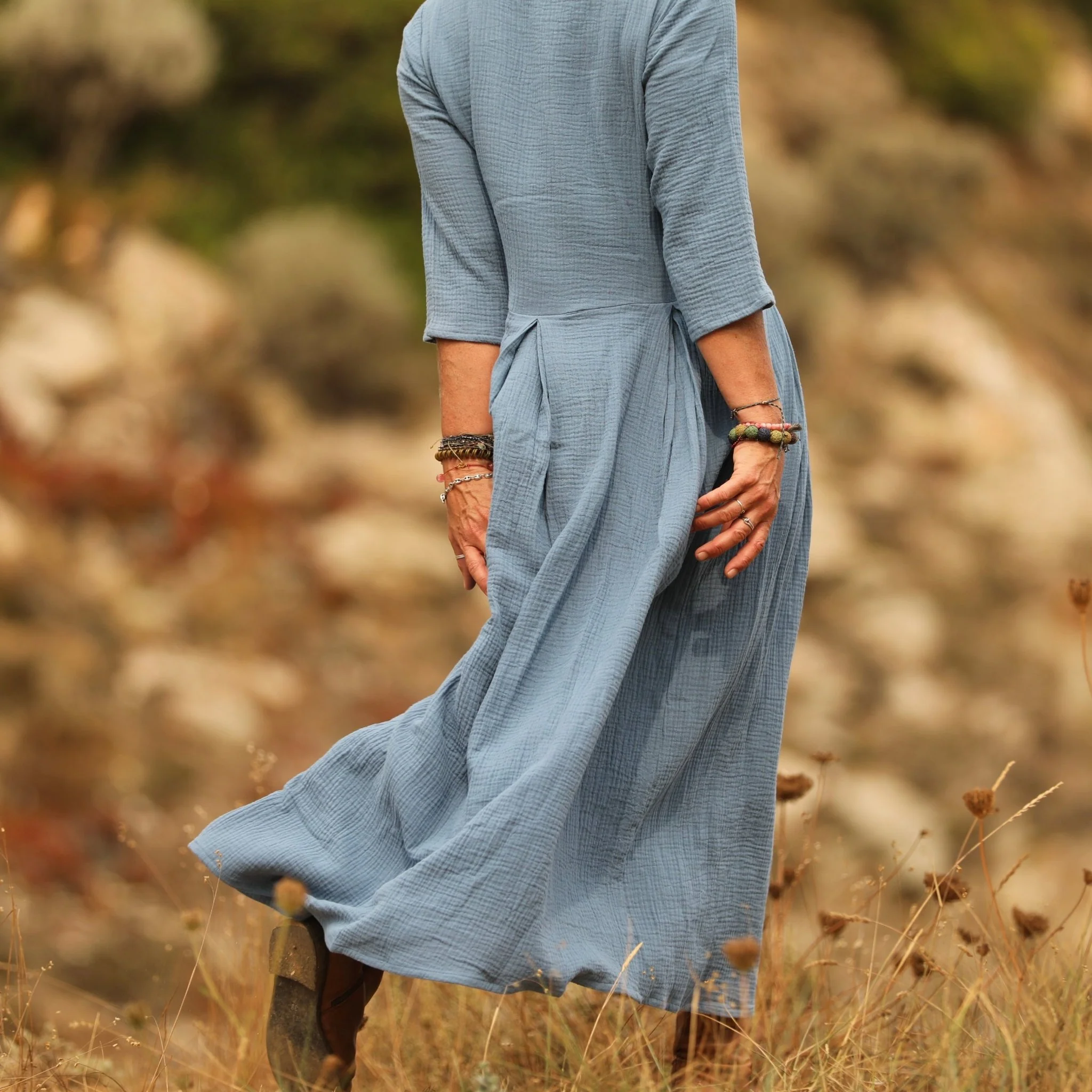 Robe Louisa double gaze de coton bleu navy - Image 7