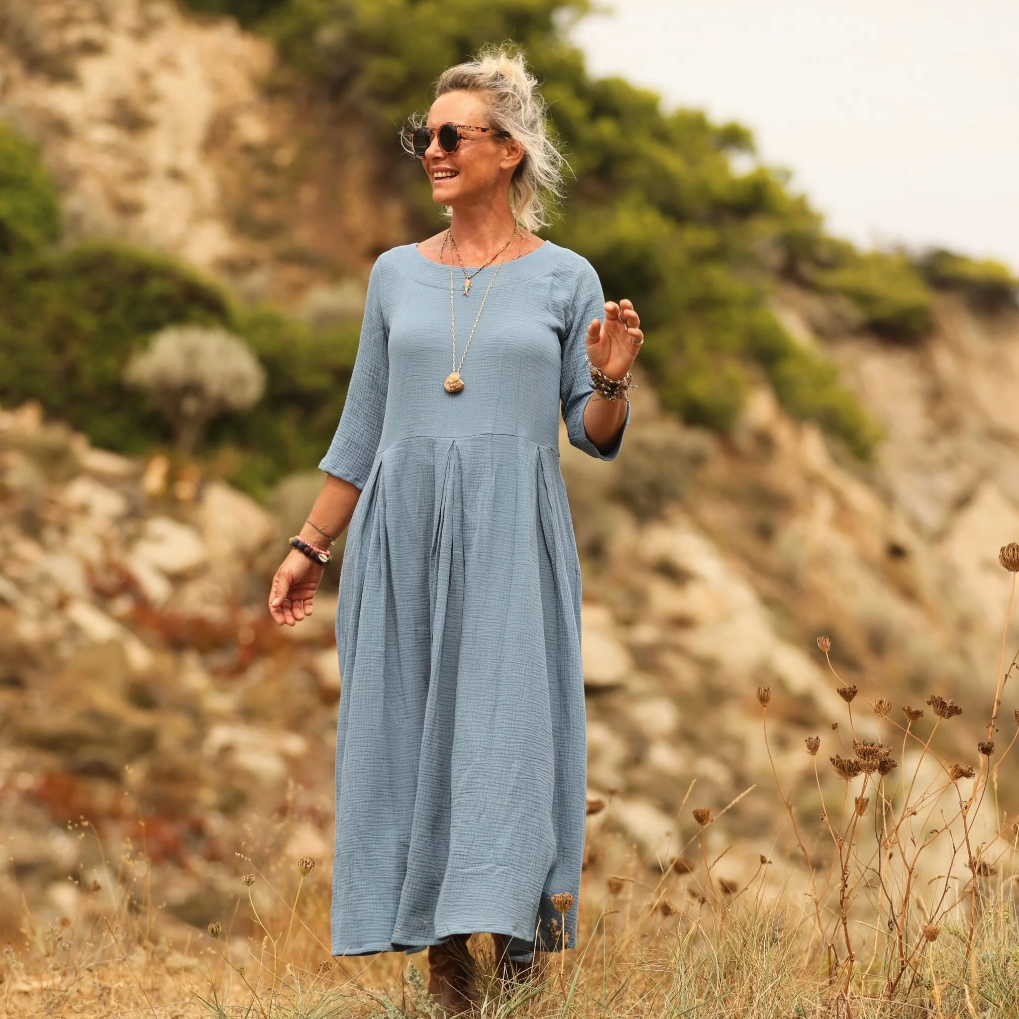 Robe Louisa double gaze de coton bleu navy - Image 8