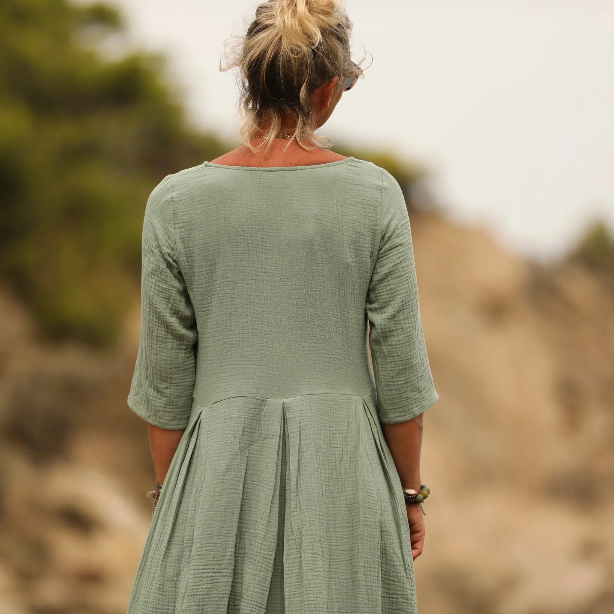 Robe Louisa double gaze de coton vert d'eau - Image 4