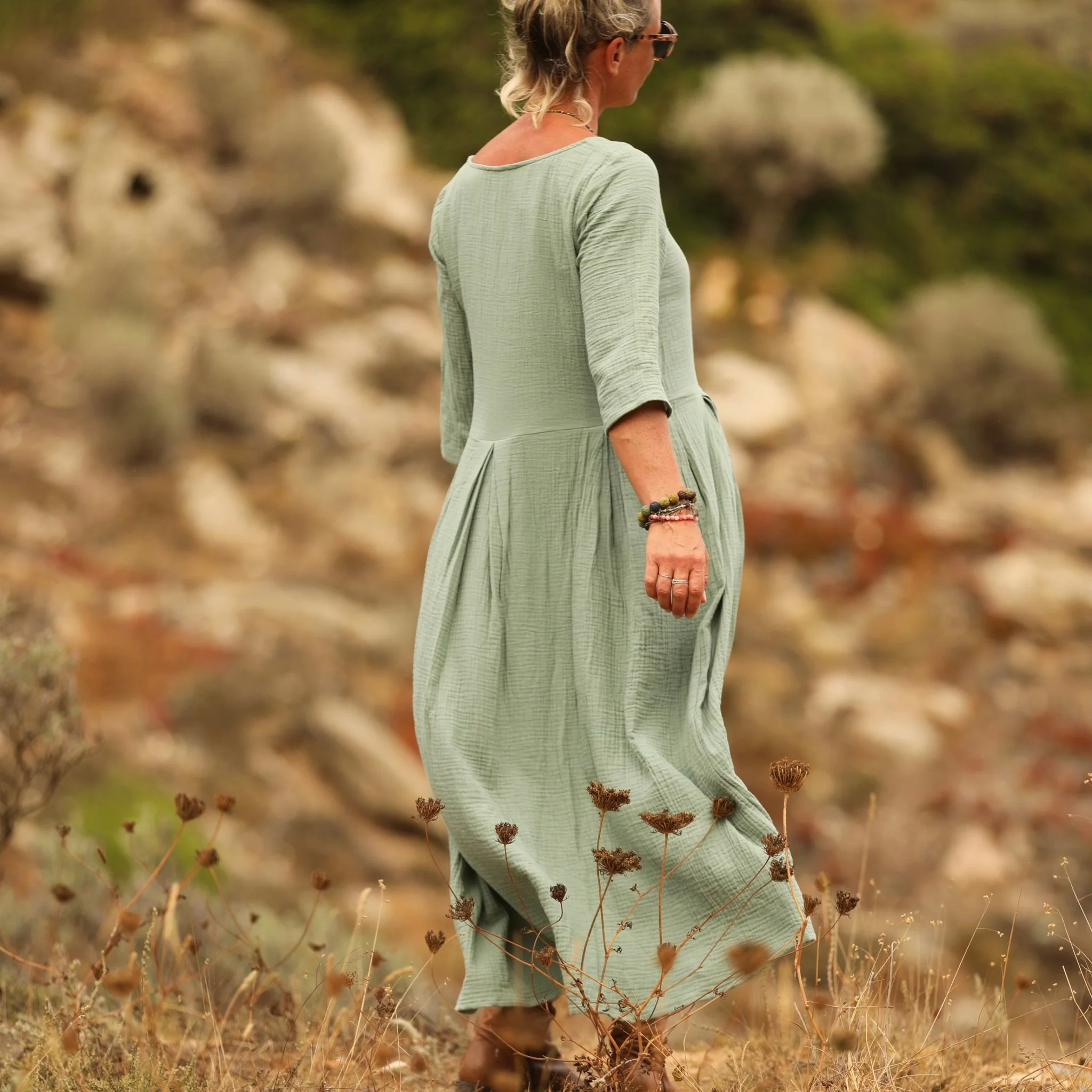 Robe Louisa double gaze de coton vert d'eau - Image 5