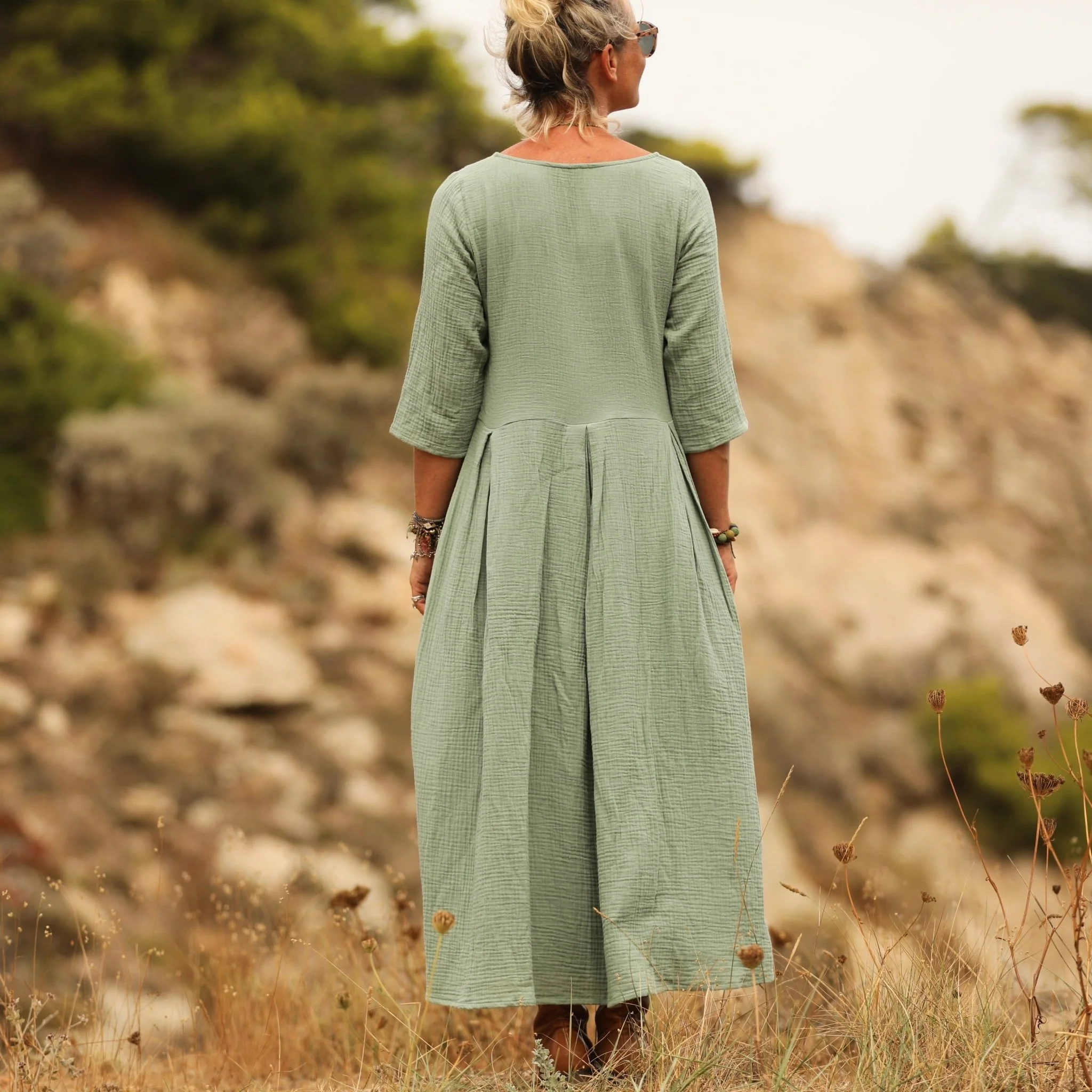 Robe Louisa double gaze de coton vert d'eau - Image 7