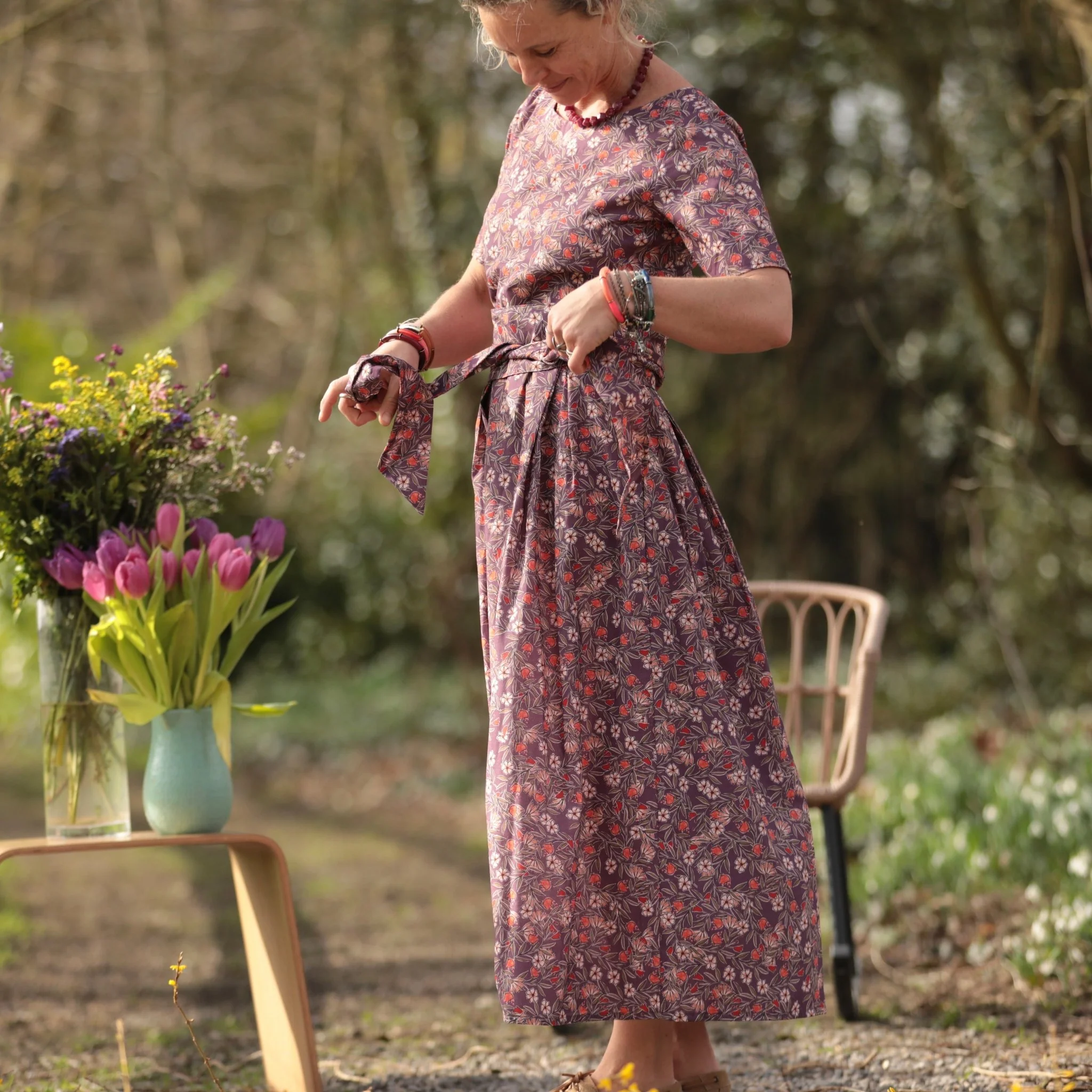 Robe Louisa - Coton fleurs d'aubergine - Image 14