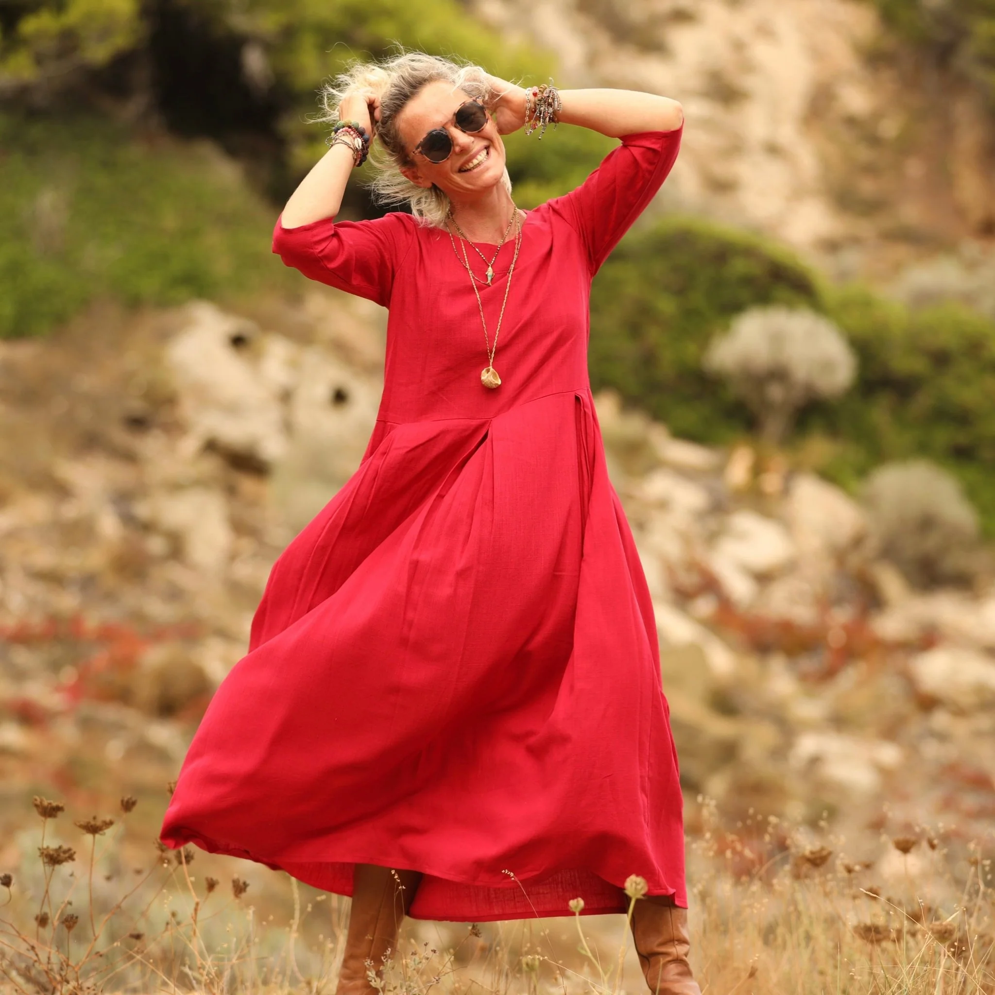 Robe Louisa coton-lin coquelicot - Image 7