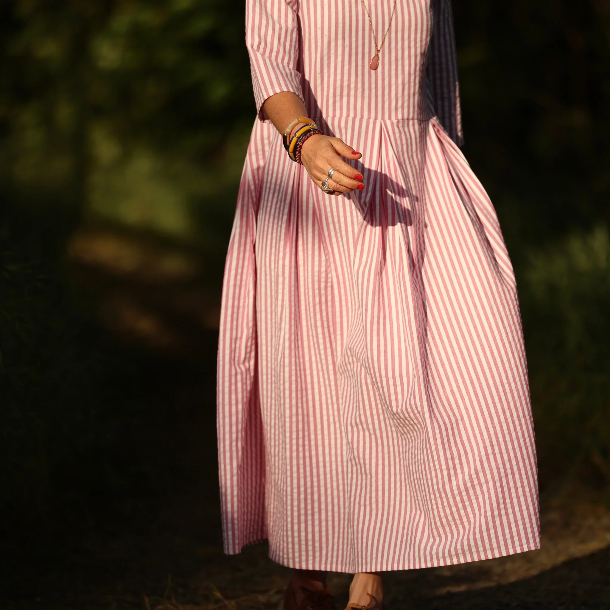 Robe Louisa manches 3/4 – Coton rayures figues - Image 6