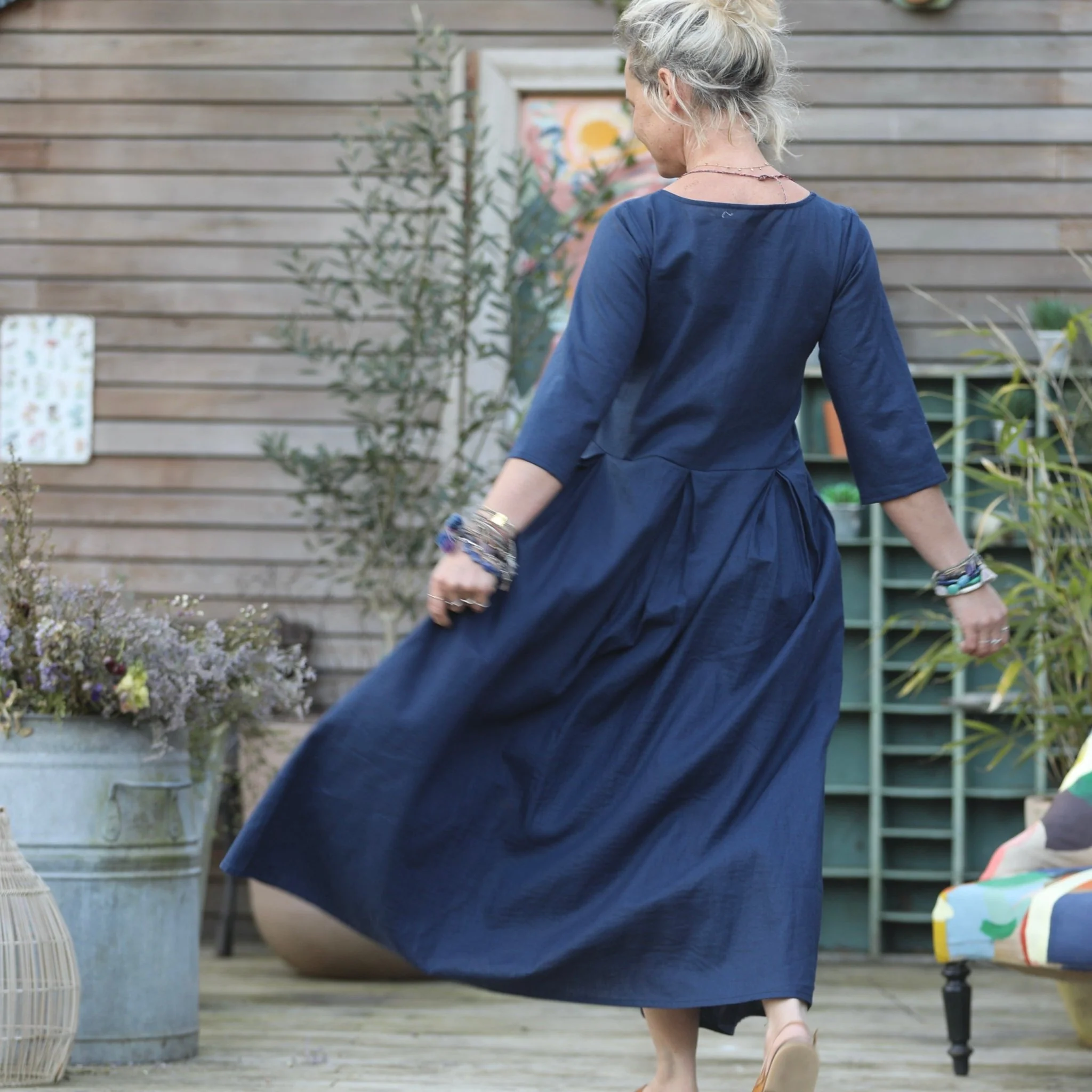 Robe Louisa manches 3/4 lin bleu indigo - Image 6
