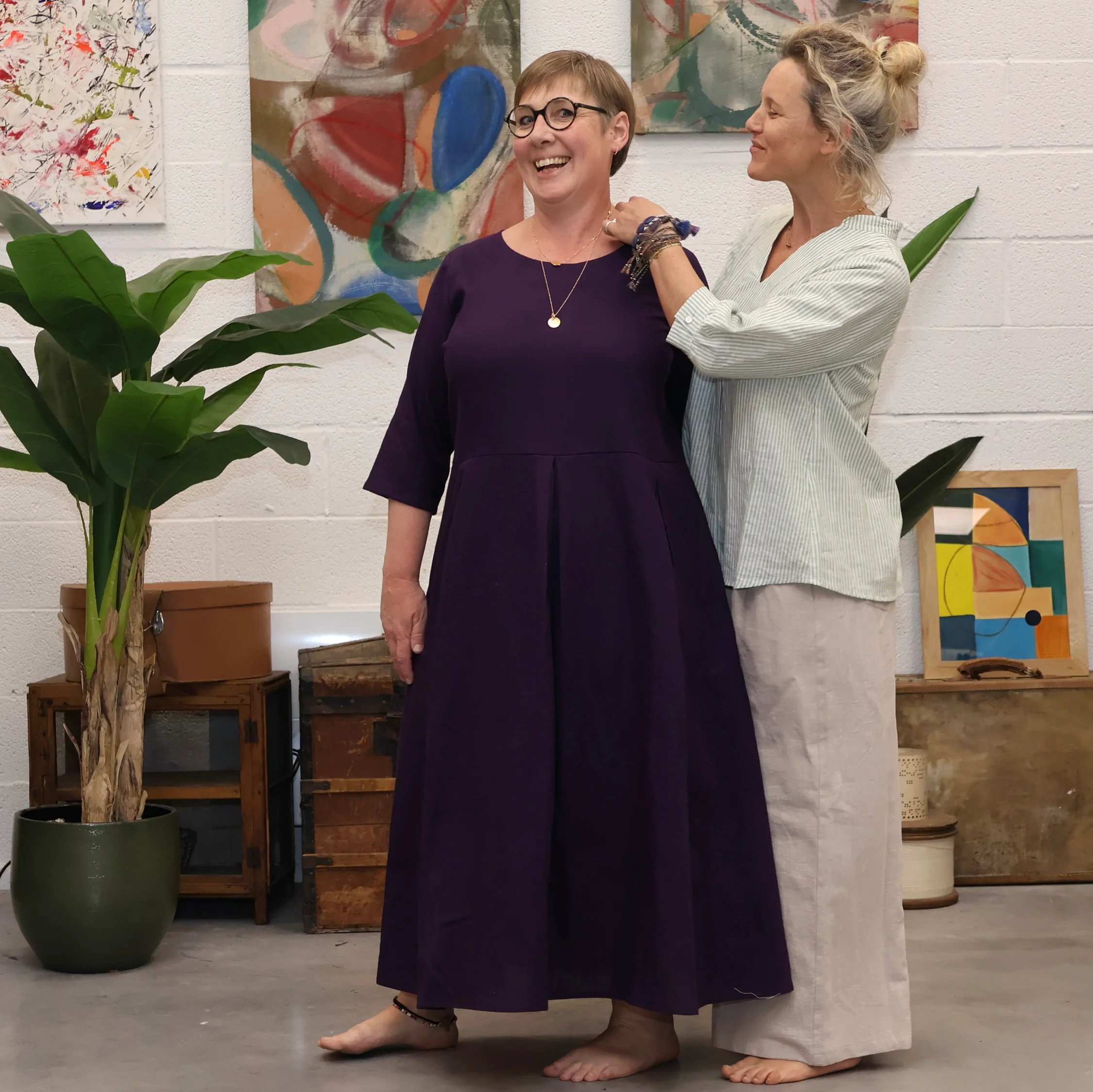 Robe Louisa manches 3/4 lin lilas - Image 3