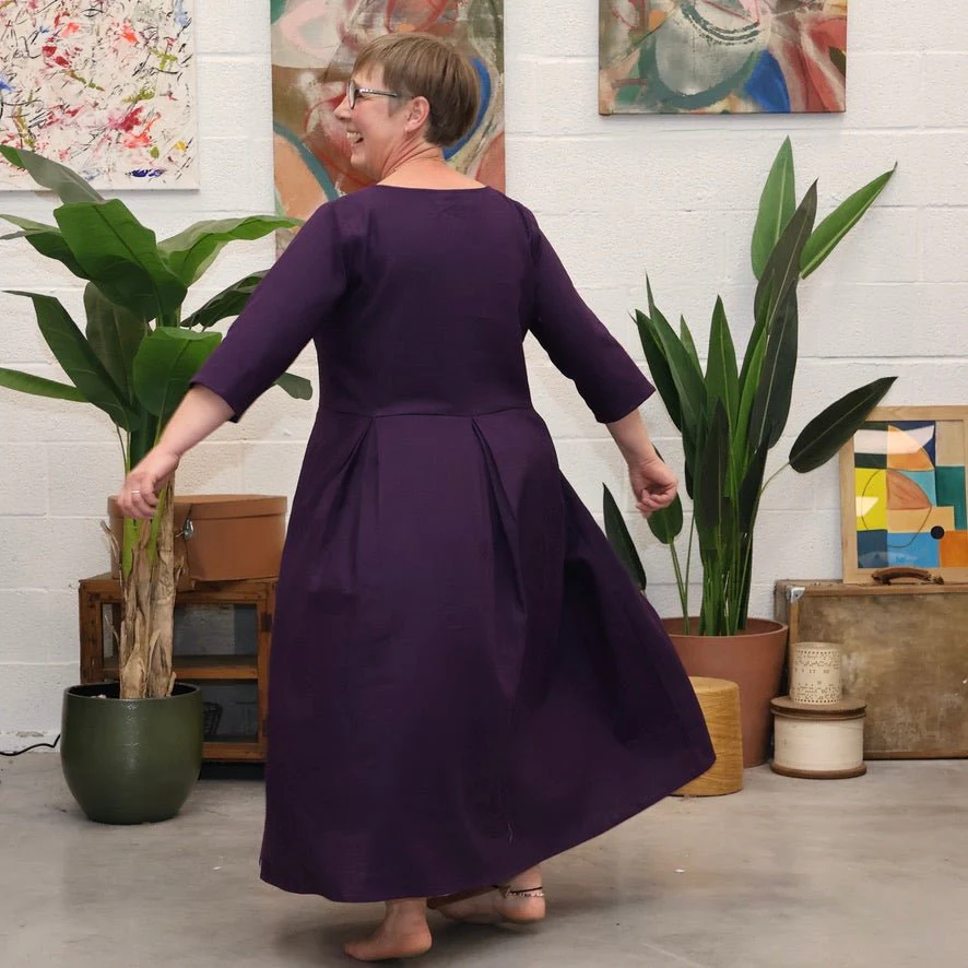 Robe Louisa manches 3/4 lin lilas - Image 5
