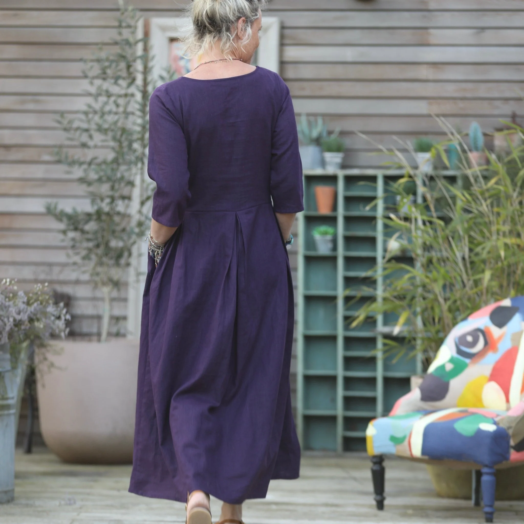 Robe Louisa manches 3/4 lin lilas - Image 6