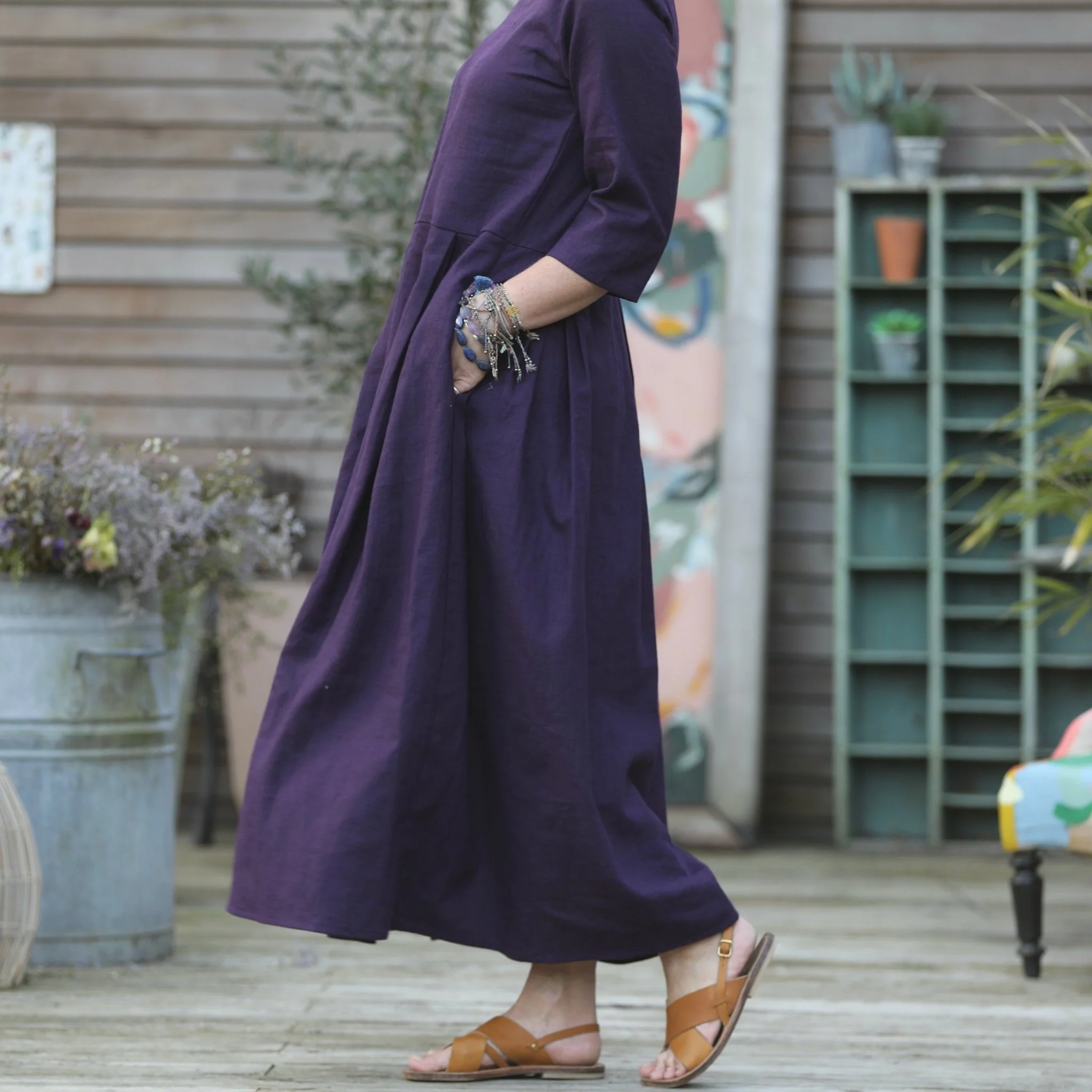 Robe Louisa manches 3/4 lin lilas - Image 9
