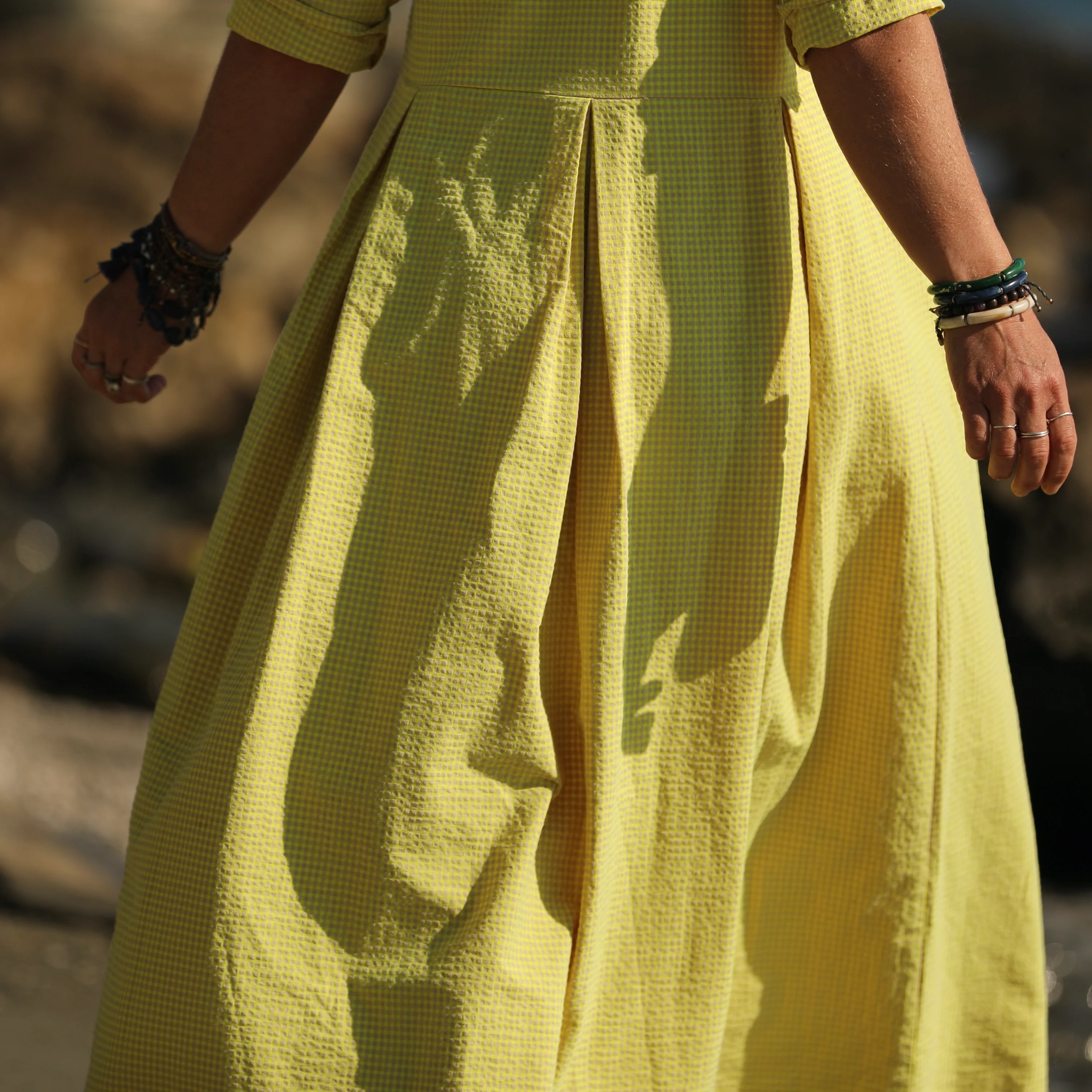 Robe Louisa manches 3/4 vichy ficelle/jaune fluo - Image 10