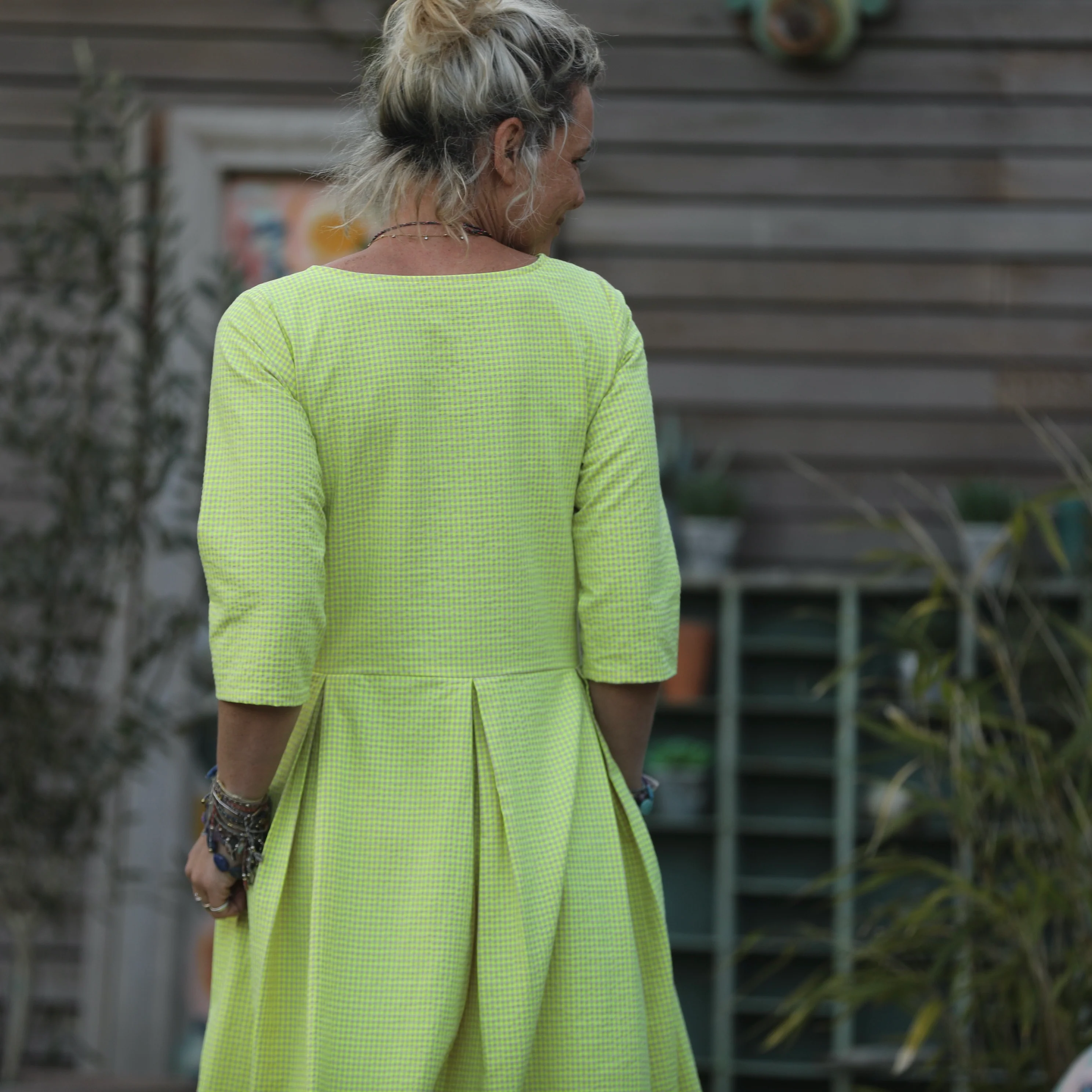 Robe Louisa manches 3/4 vichy ficelle/jaune fluo - Image 9