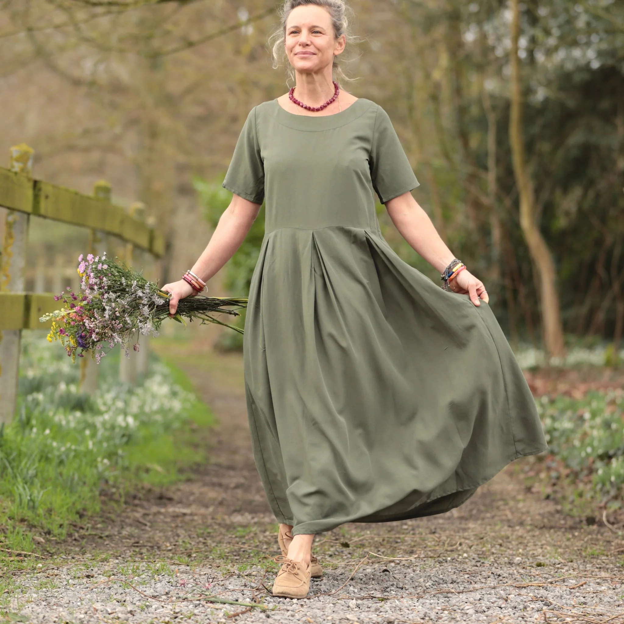 Robe Louisa - Viscose/lin kaki - Image 4
