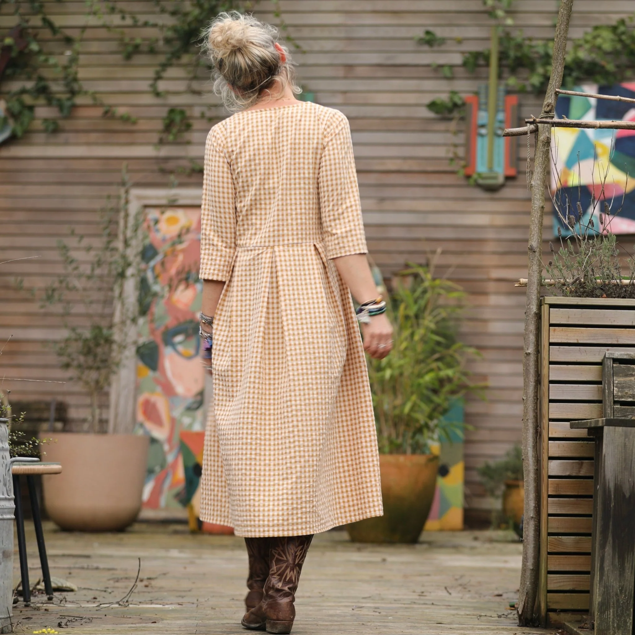 Robe Louisette  - Seersucker vichy ocré - Image 3