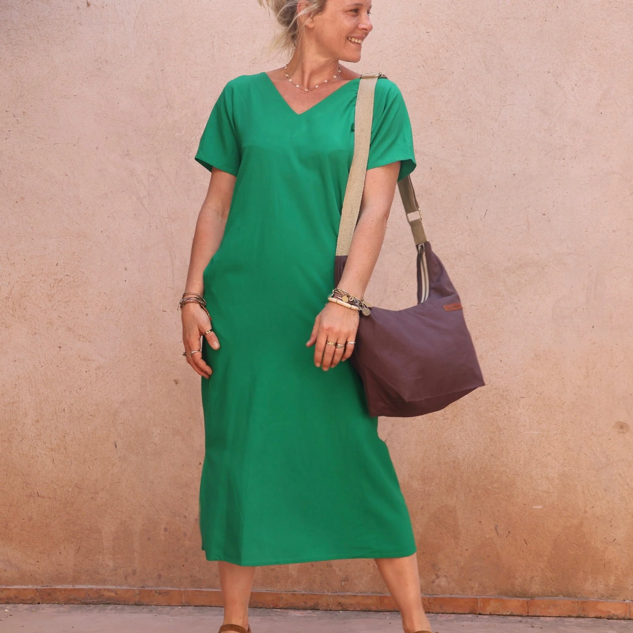 Robe Manelle  - viscose/lin vert printemps - Image 3