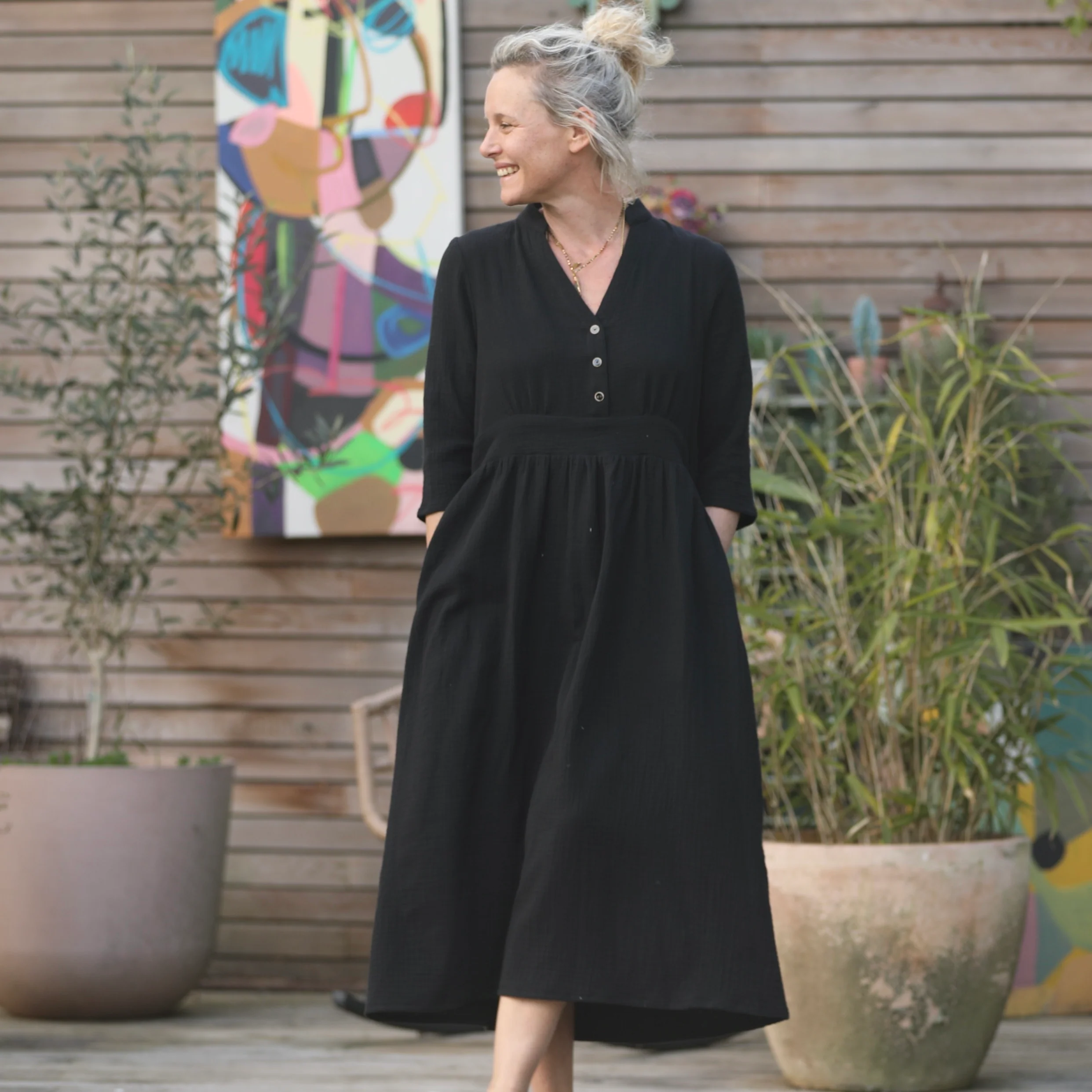 Robe Manon - double gaze de coton noire