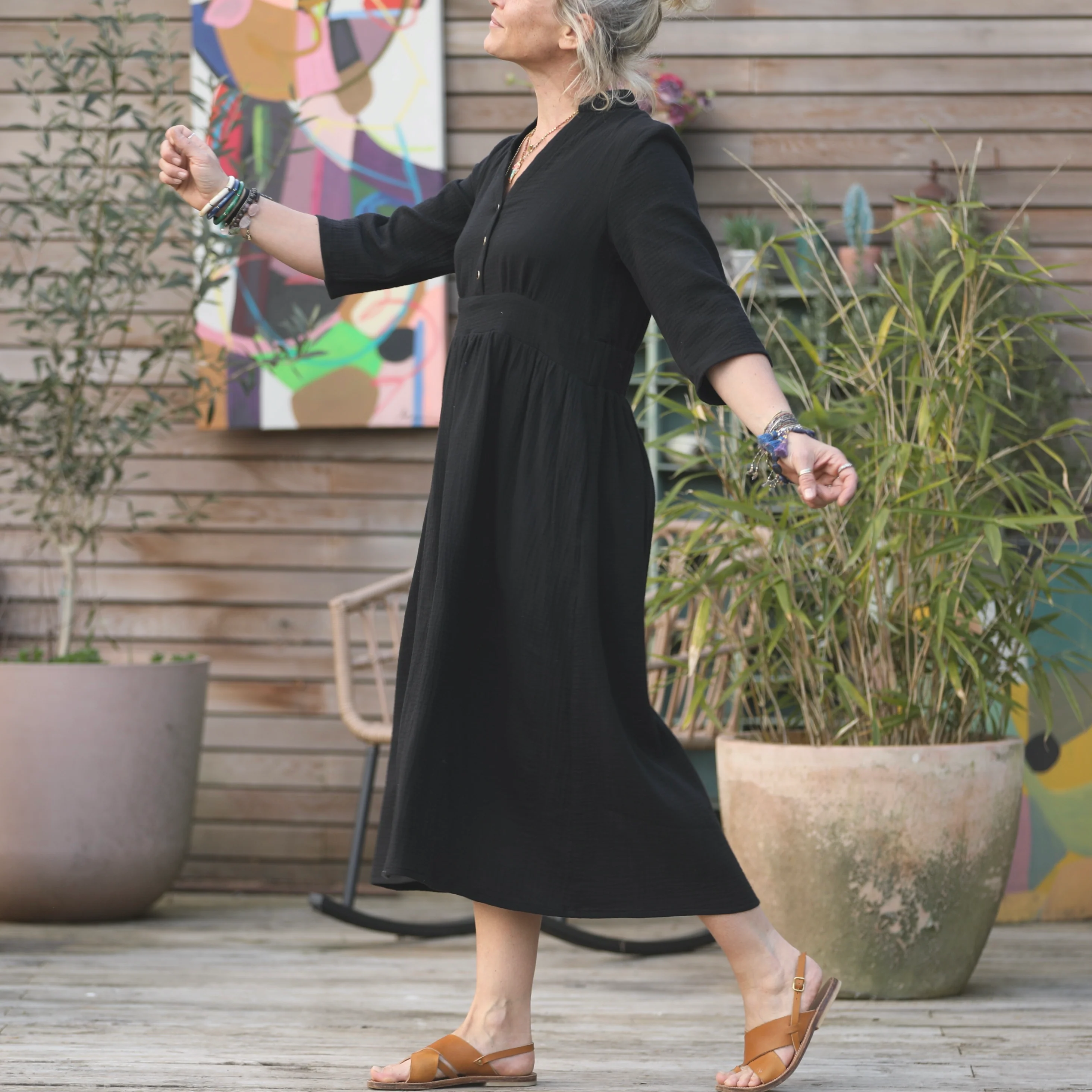 Robe Manon - double gaze de coton noire - Image 5