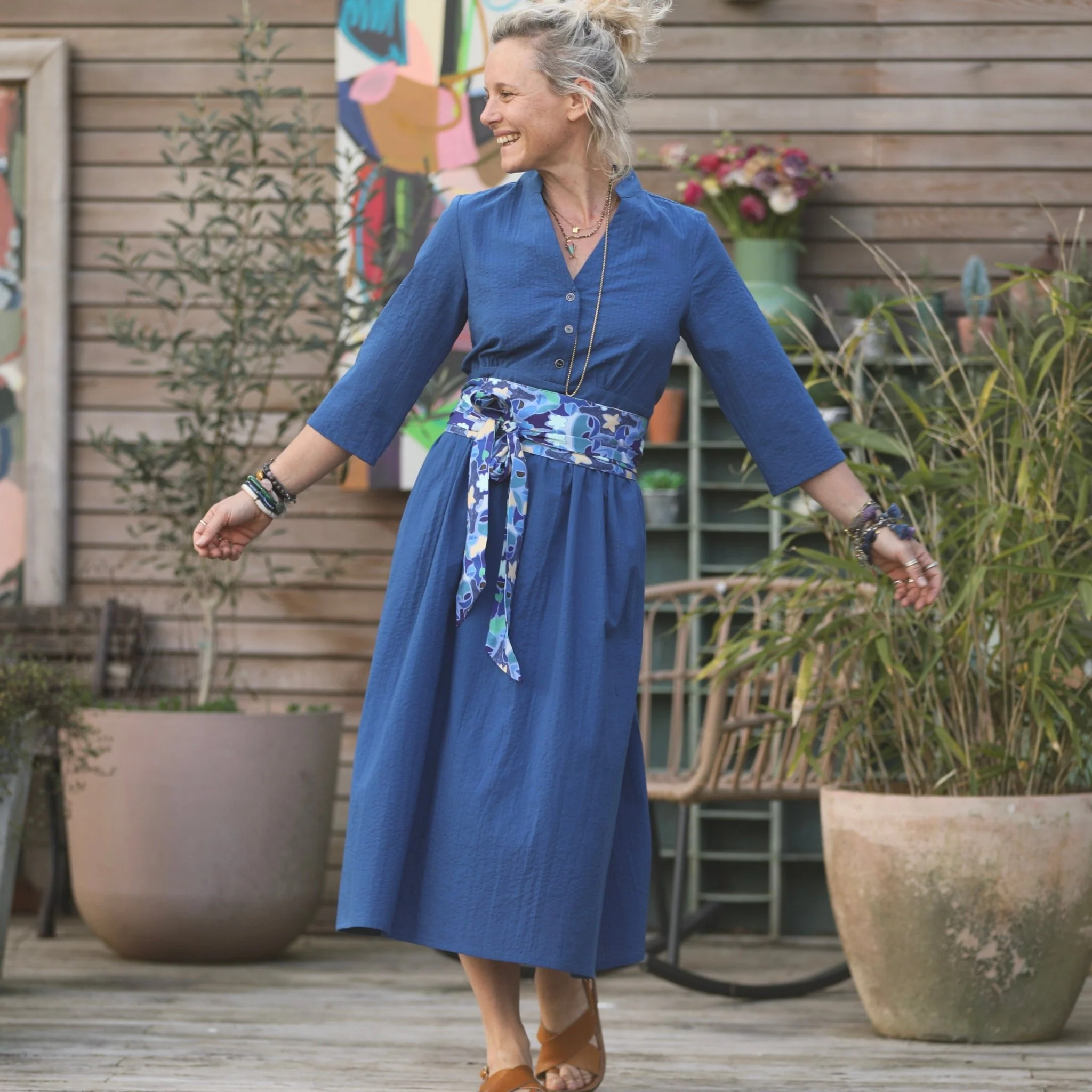 Robe Manon seersucker de coton bleu indigo - Image 3