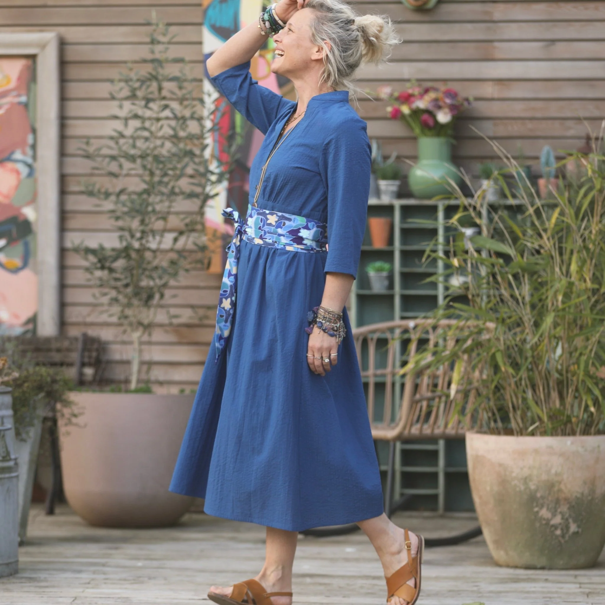Robe Manon seersucker de coton bleu indigo - Image 4