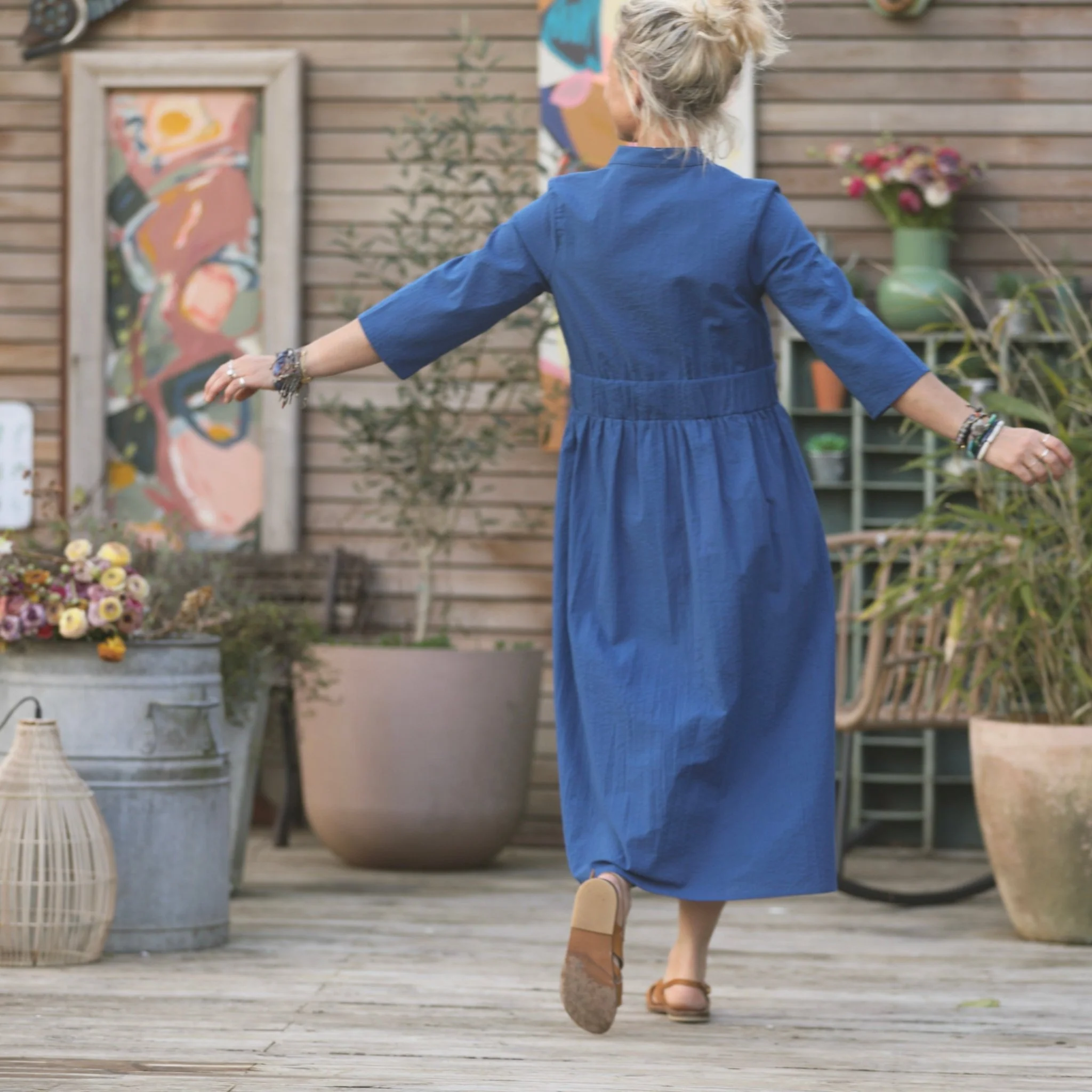 Robe Manon seersucker de coton bleu indigo - Image 6