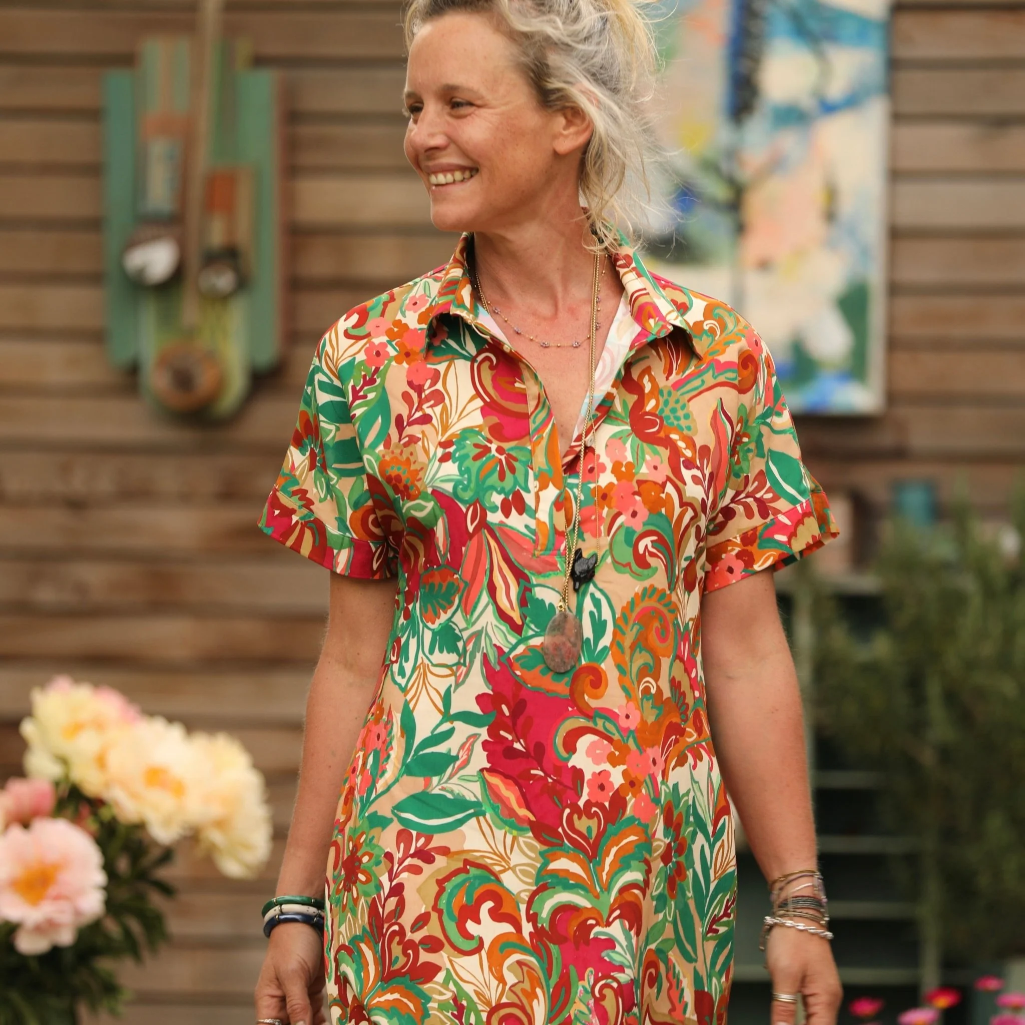 Robe Marlène - viscose imprimé "vert lumière" - Image 9