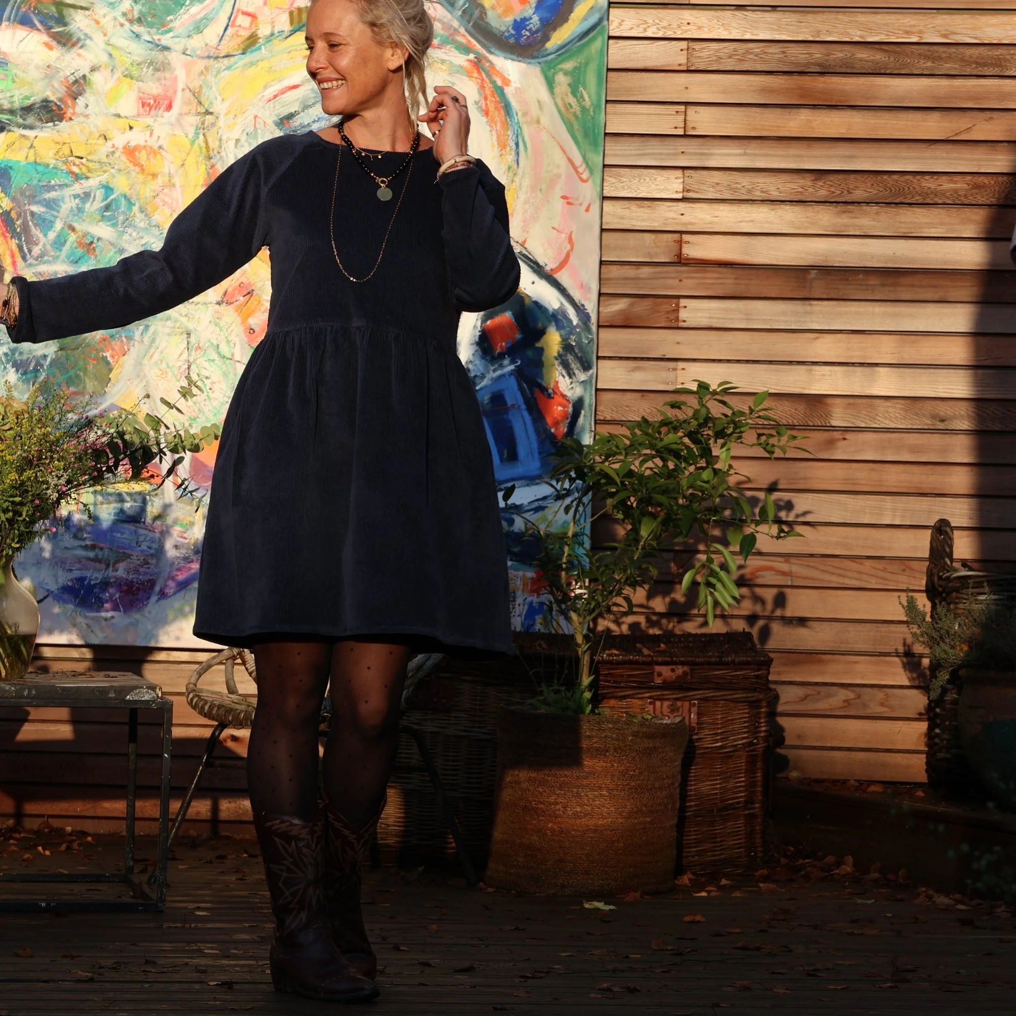 Robe Mia courte - velours côtelé bleu nuit