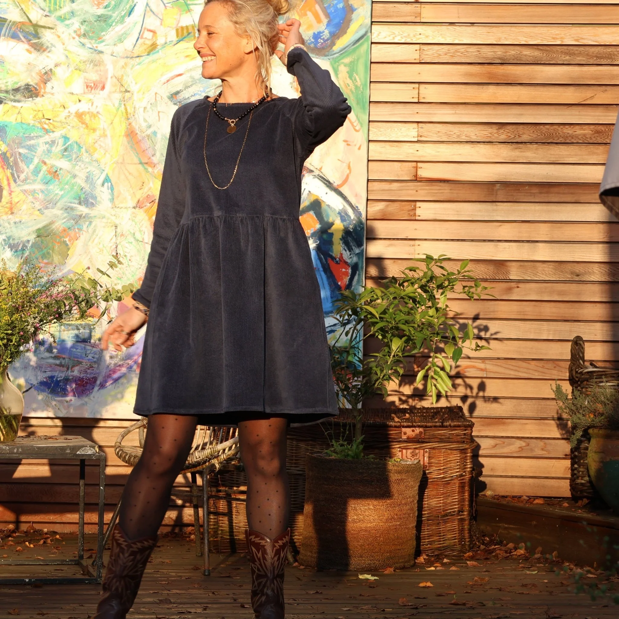 Robe Mia courte - velours côtelé bleu nuit - Image 6