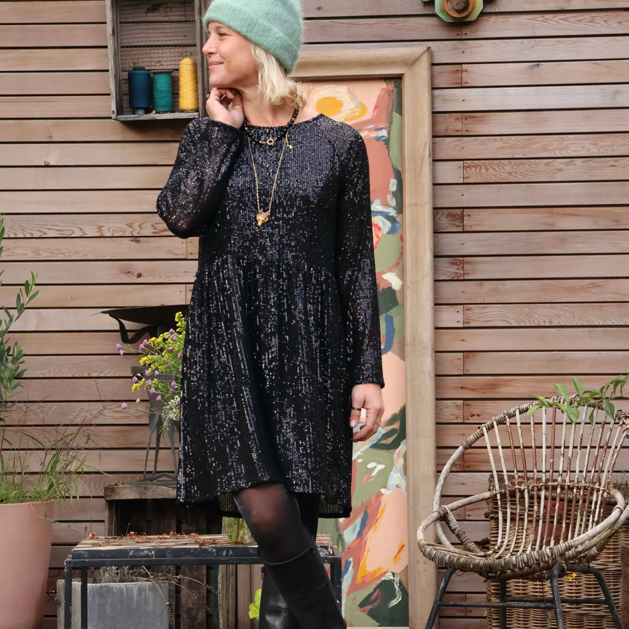 Robe Mia courte - sequins noirs - Image 5