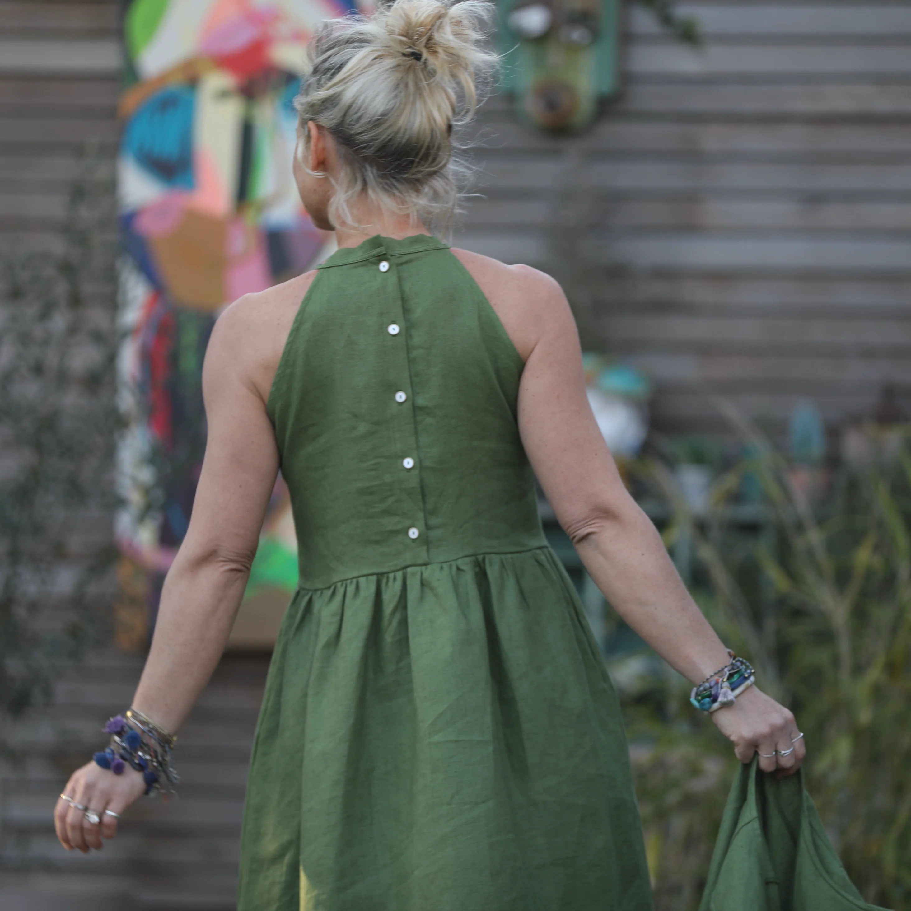 Robe Monique et son boléro en lin vert pomme - Image 2