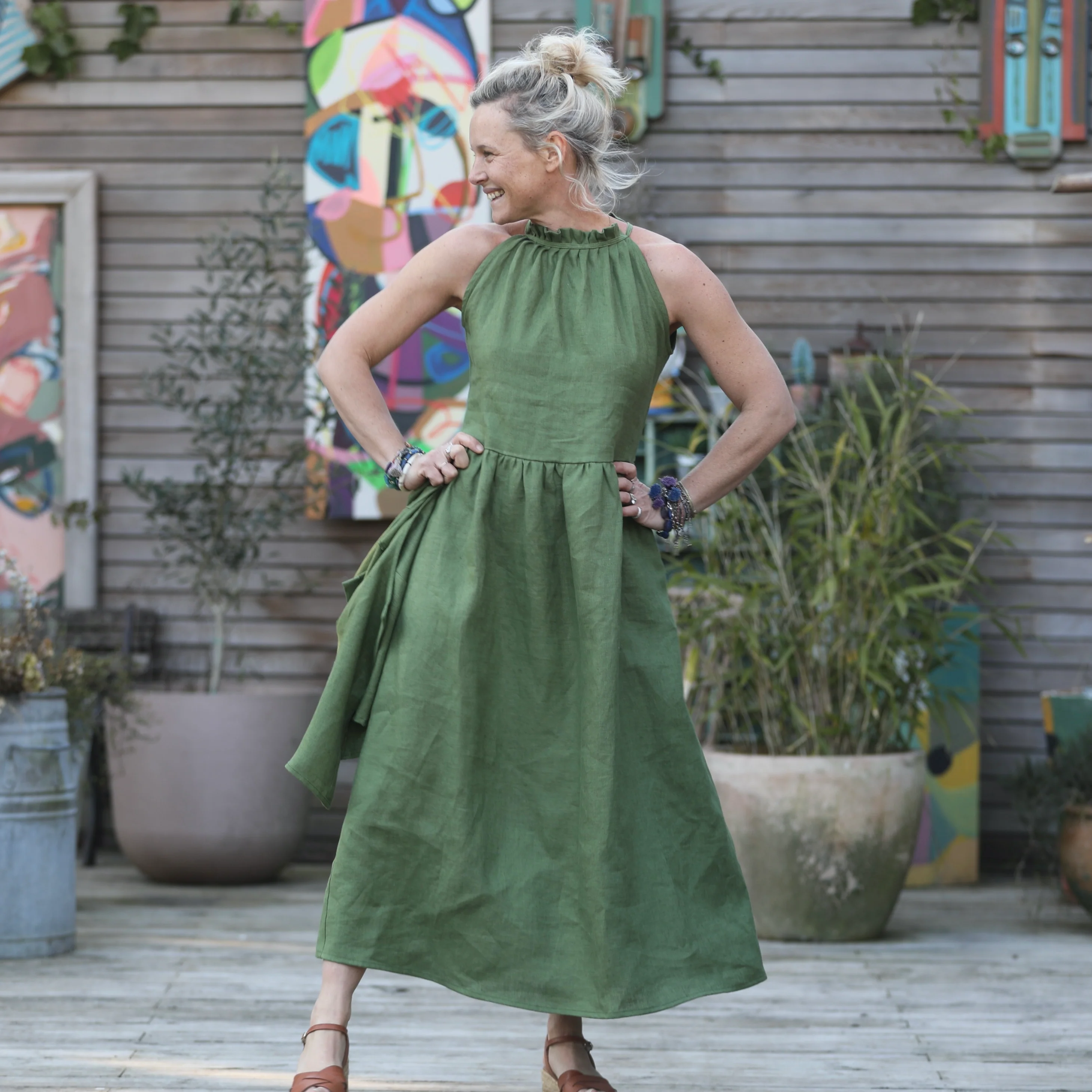 Robe Monique et son boléro en lin vert pomme - Image 4