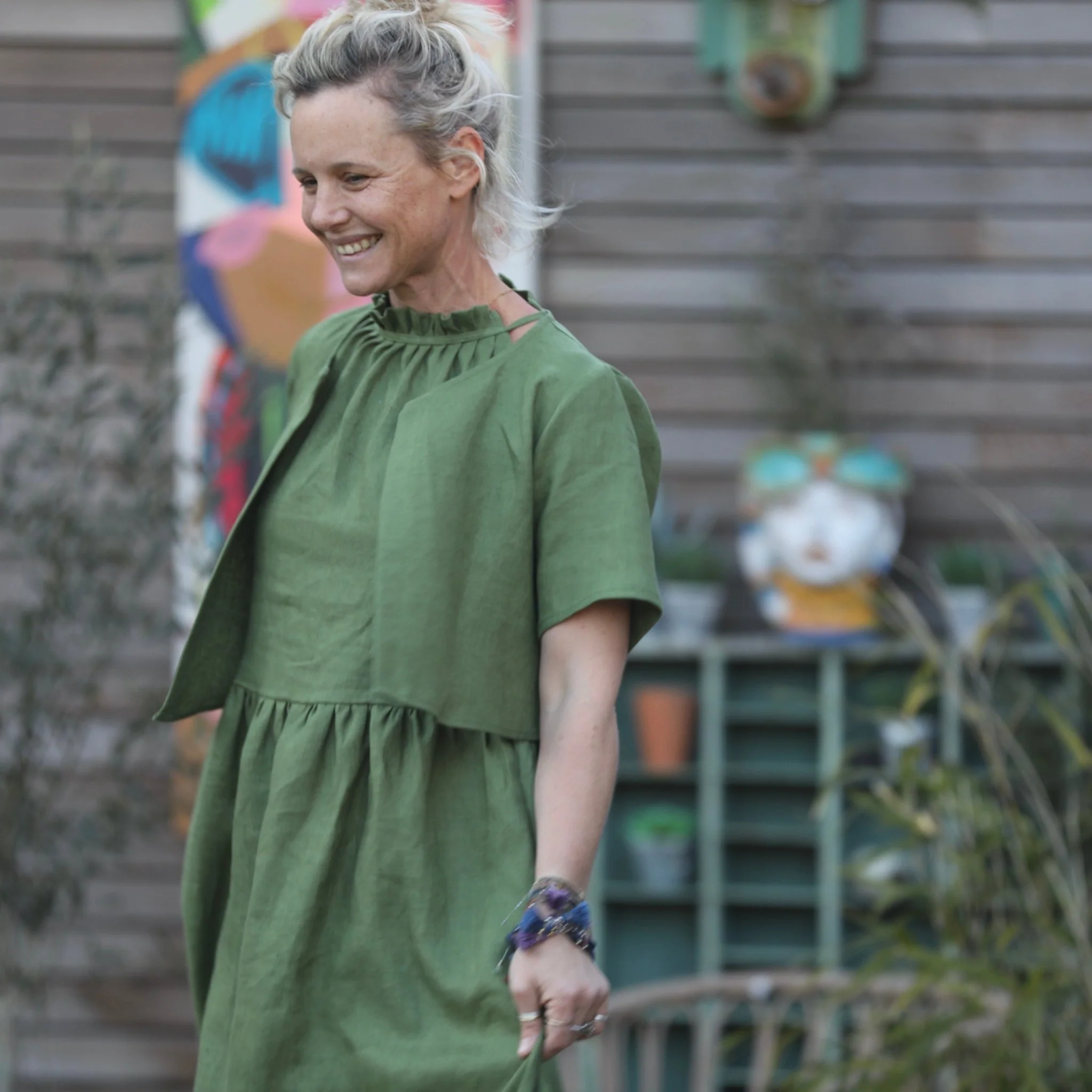 Robe Monique et son boléro en lin vert pomme - Image 7