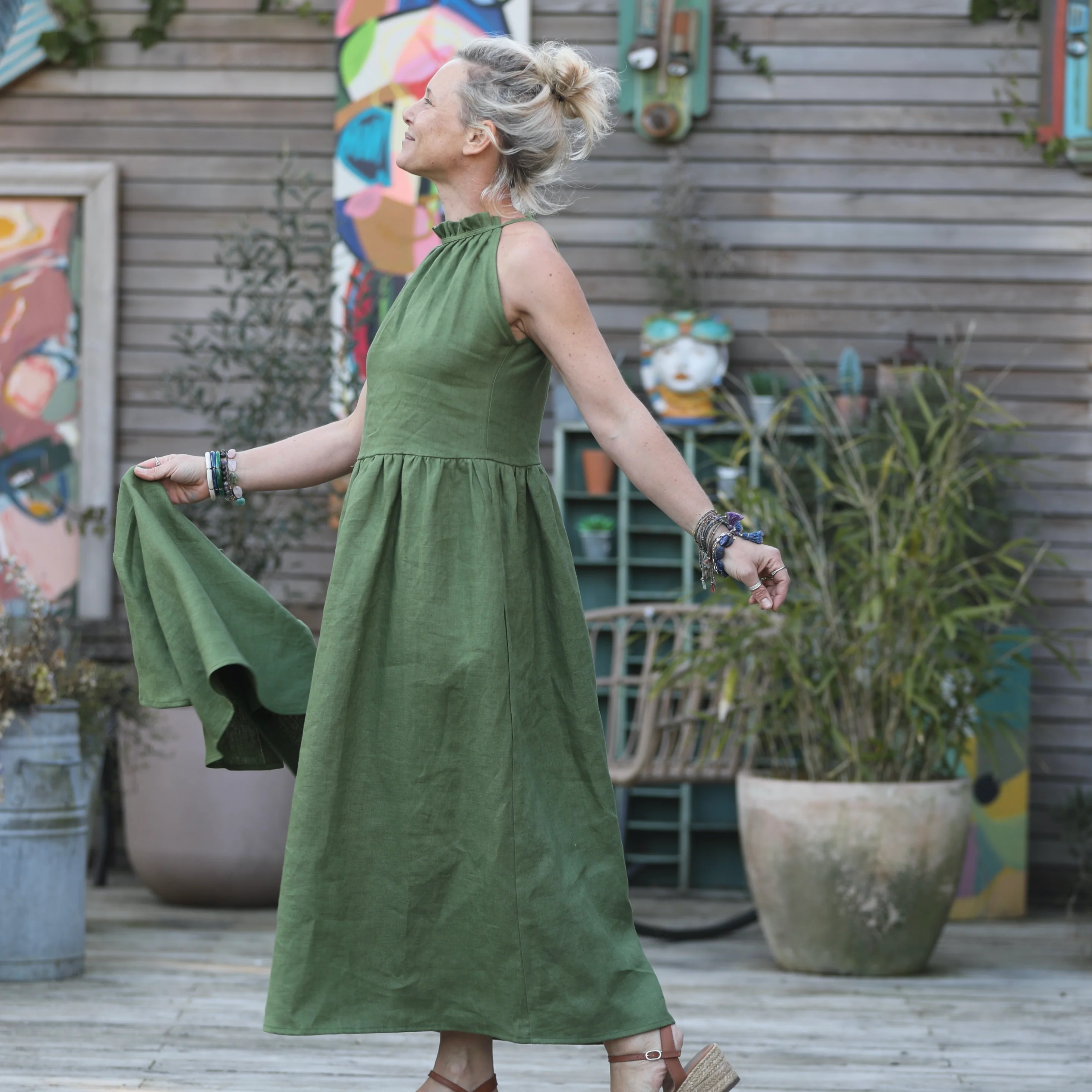 Robe Monique et son boléro en lin vert pomme - Image 9