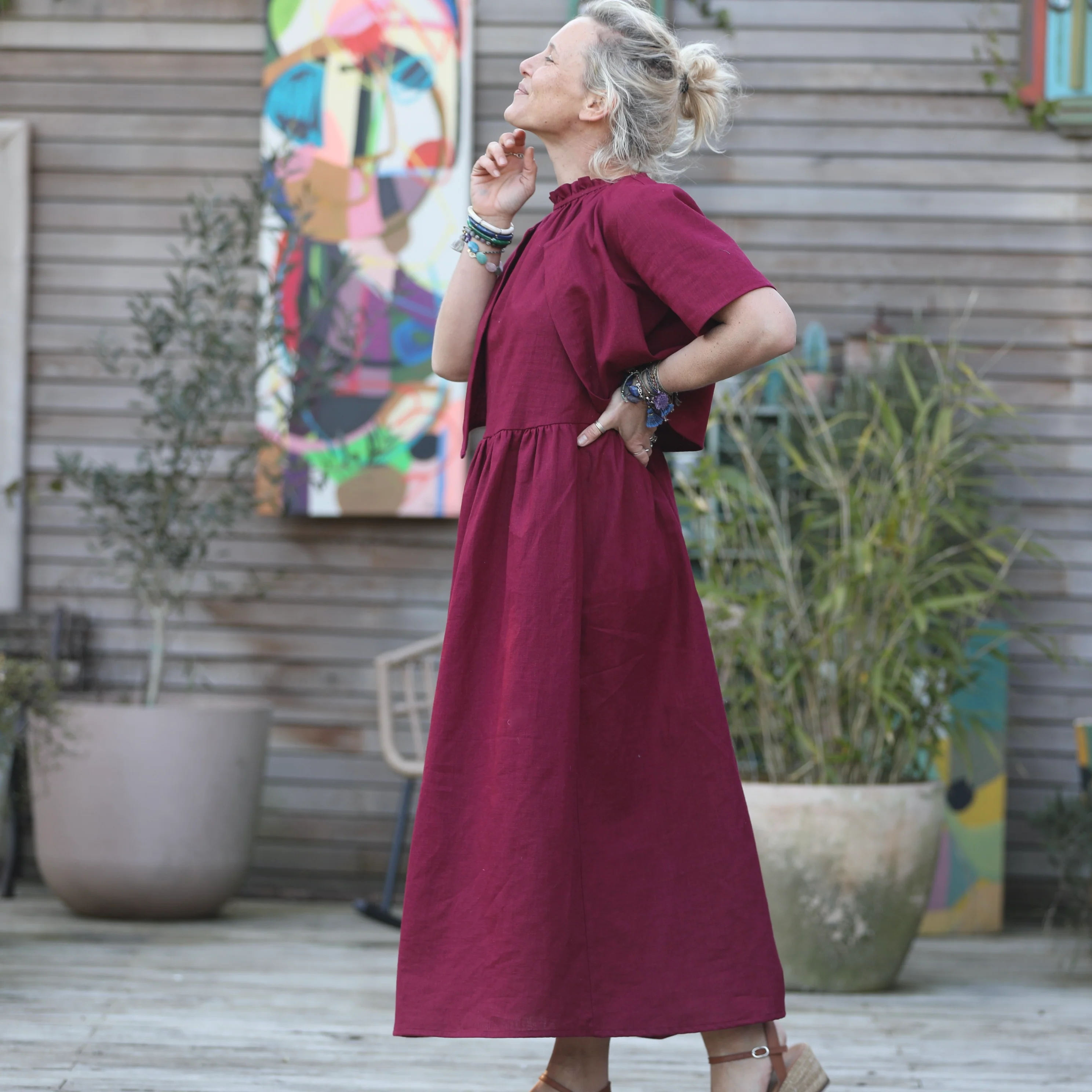 Prototype - Robe Monique et son boléro - viscose fleurie prune/ocre - Image 7