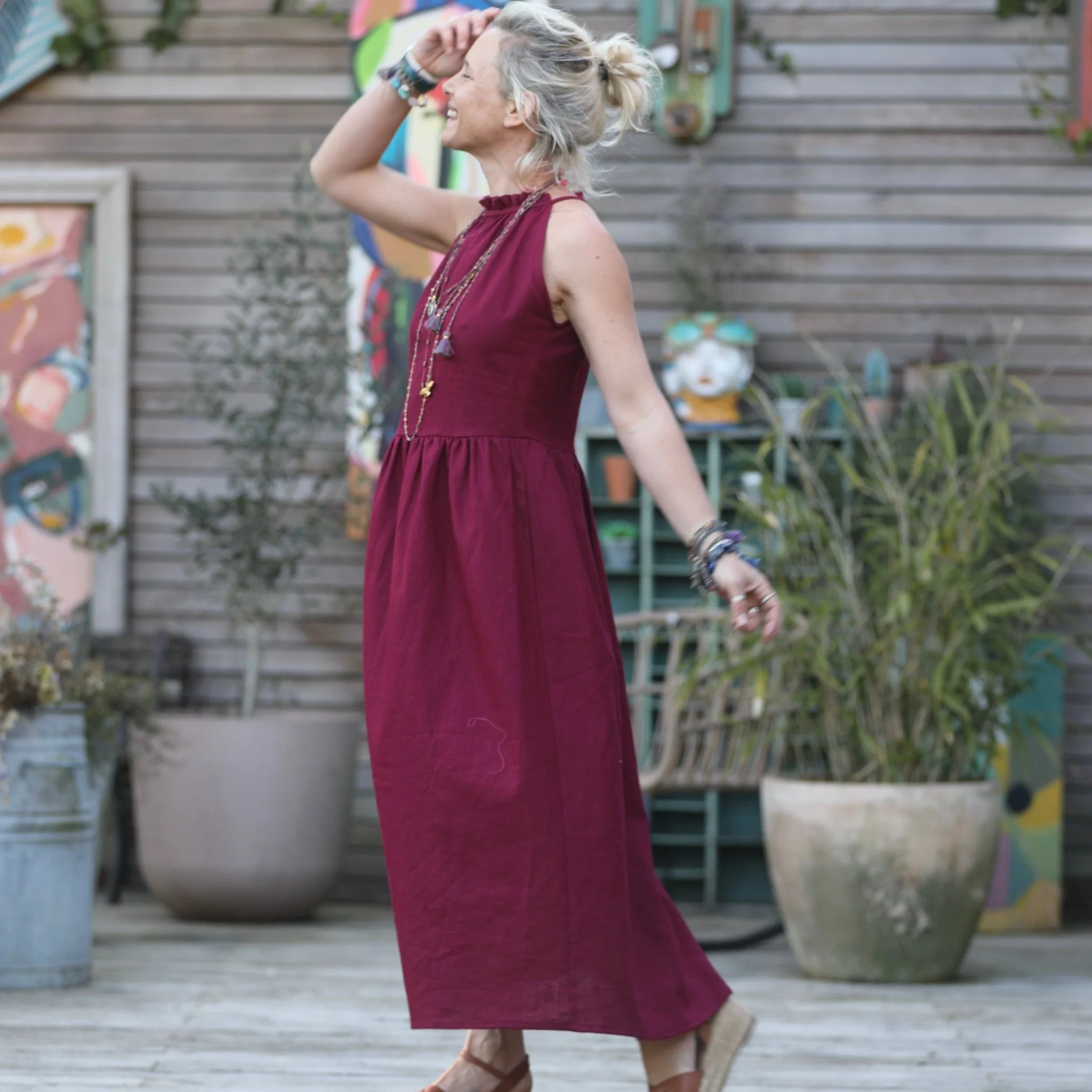 Robe Monique et son boléro en lin framboise - Image 10