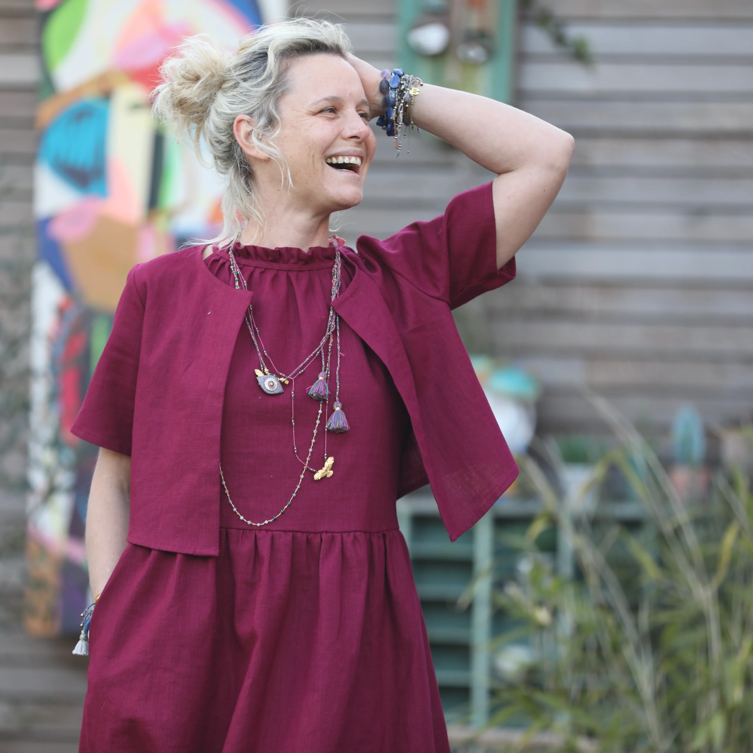 Robe Monique et son boléro en lin framboise - Image 6