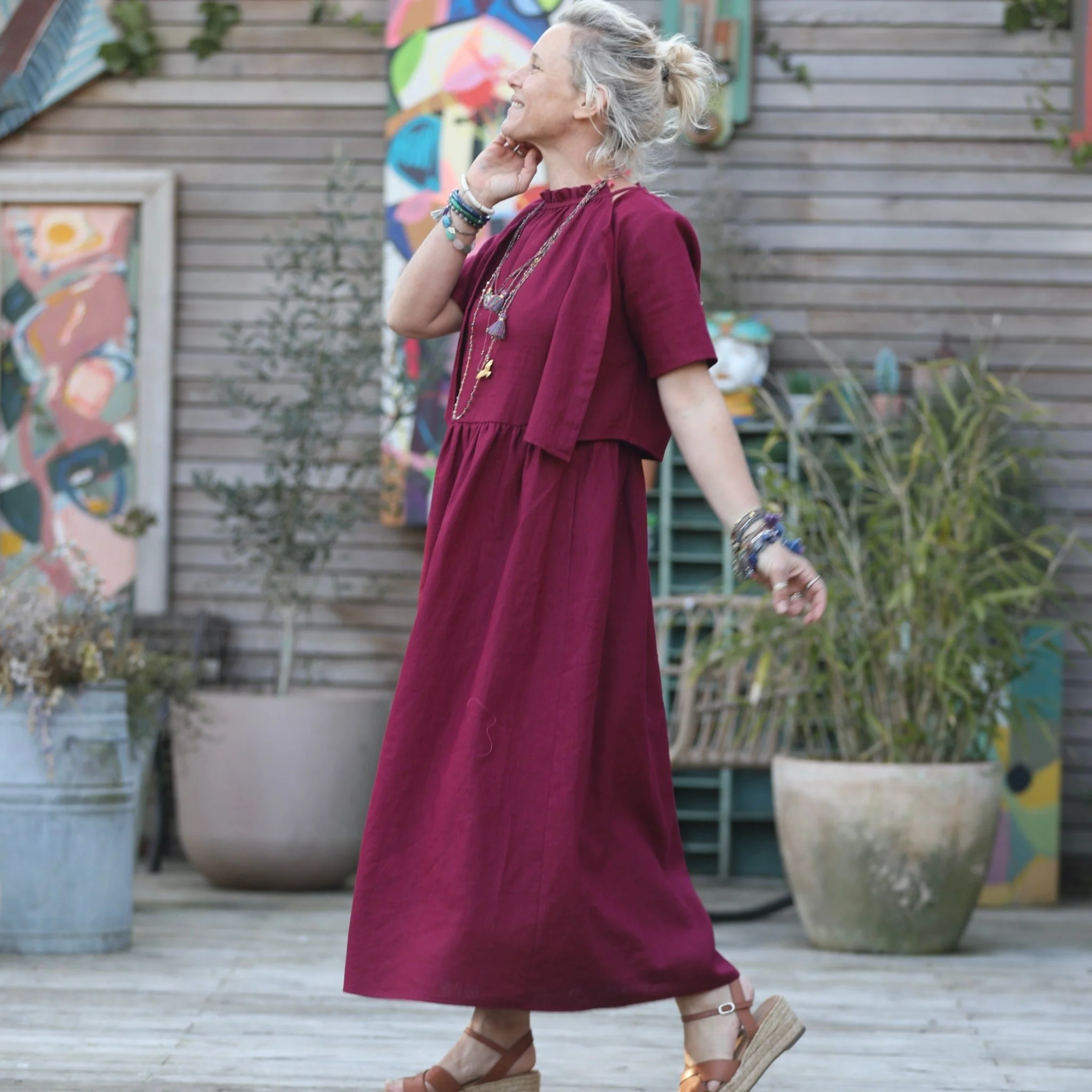 Robe Monique et son boléro en lin framboise - Image 8