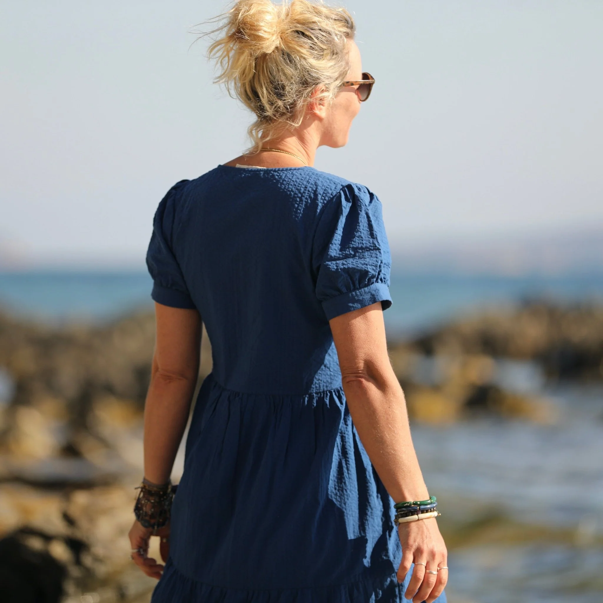 Robe Ophélie - seersucker de coton indigo - Image 3