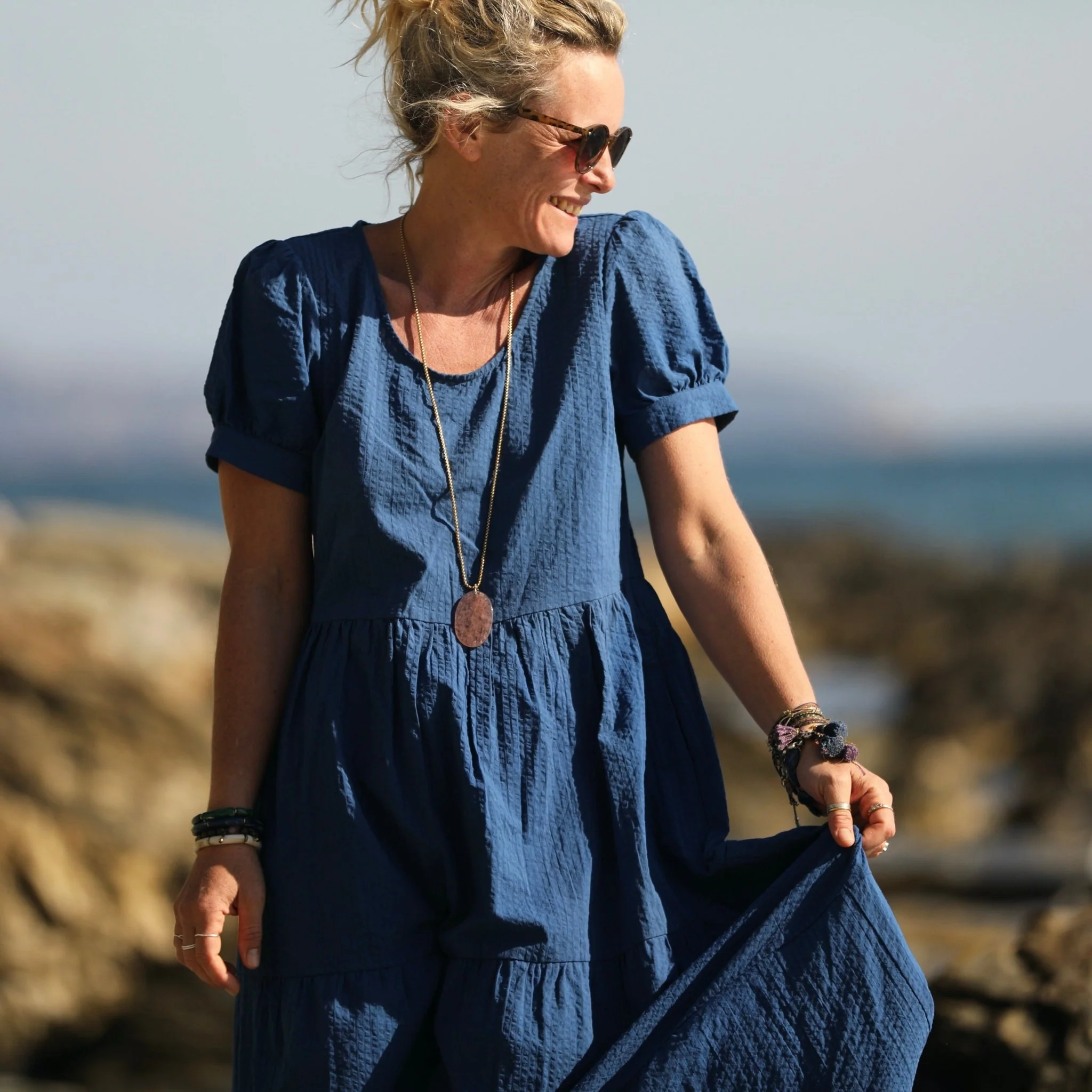 Robe Ophélie - seersucker de coton indigo - Image 4