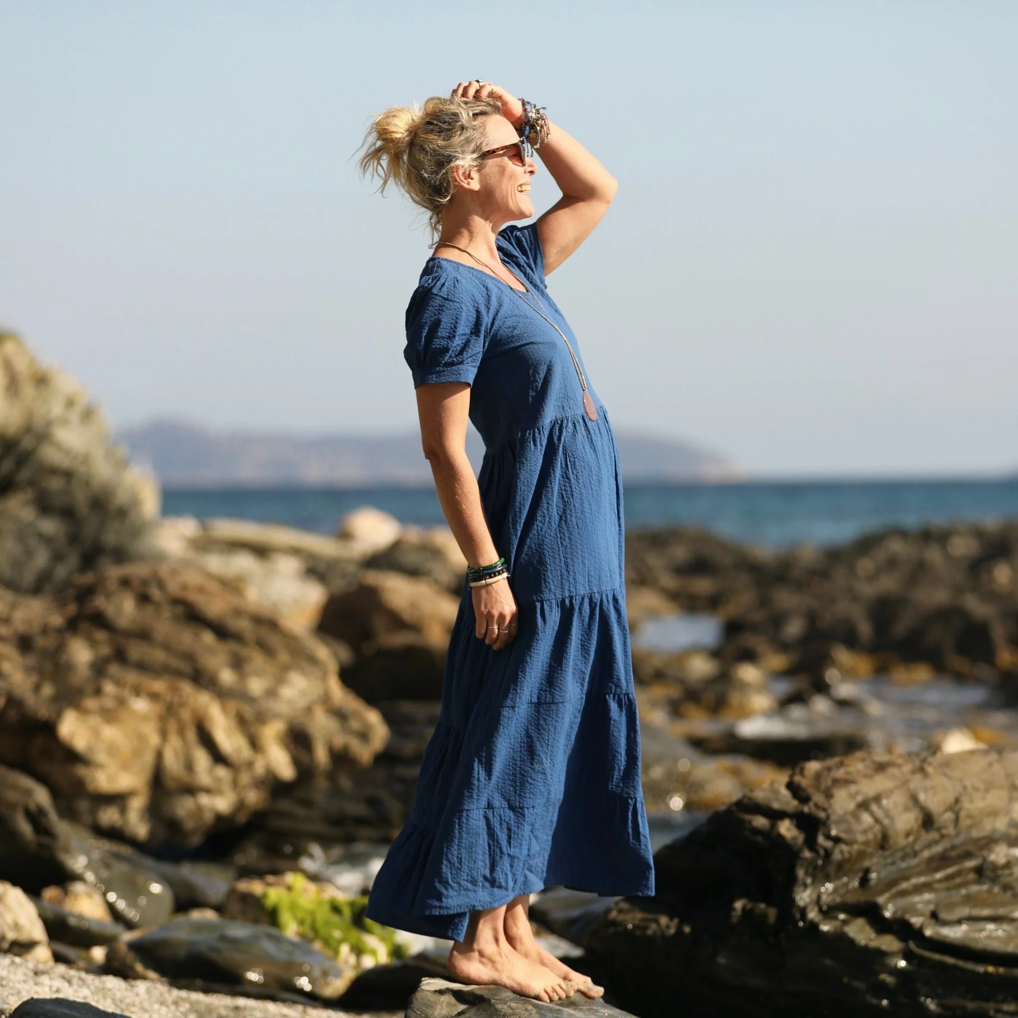 Robe Ophélie - seersucker de coton indigo - Image 5