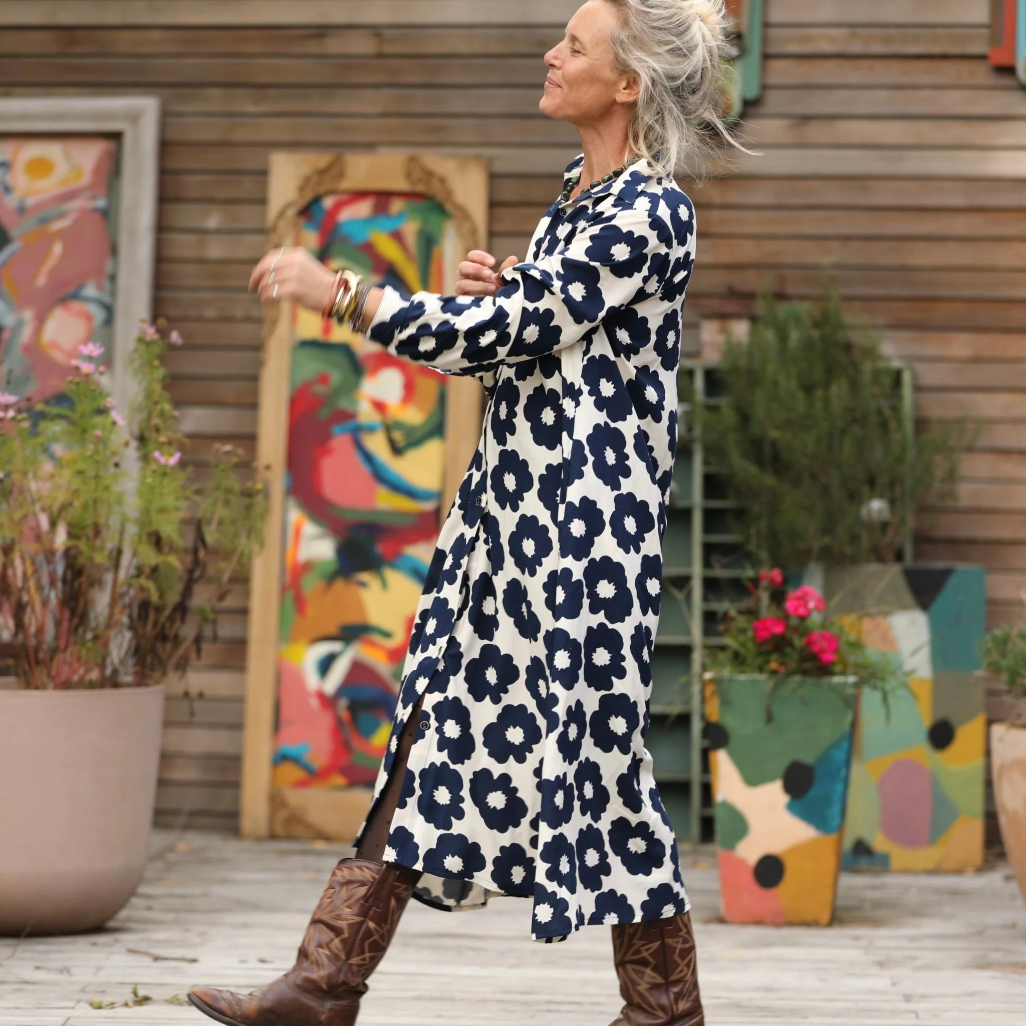 Robe Pensée - Viscose fleurs marine - Image 4