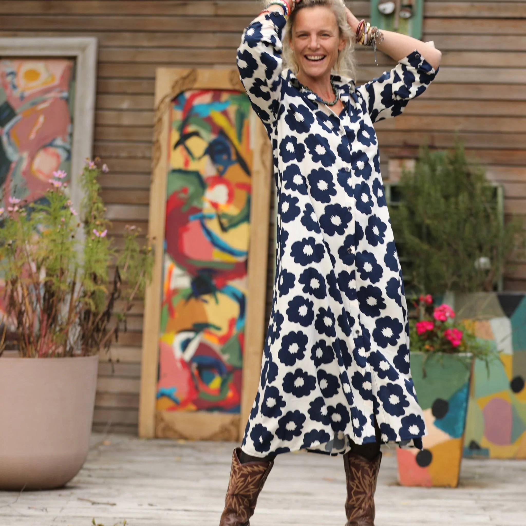 Robe Pensée - Viscose fleurs marine - Image 7