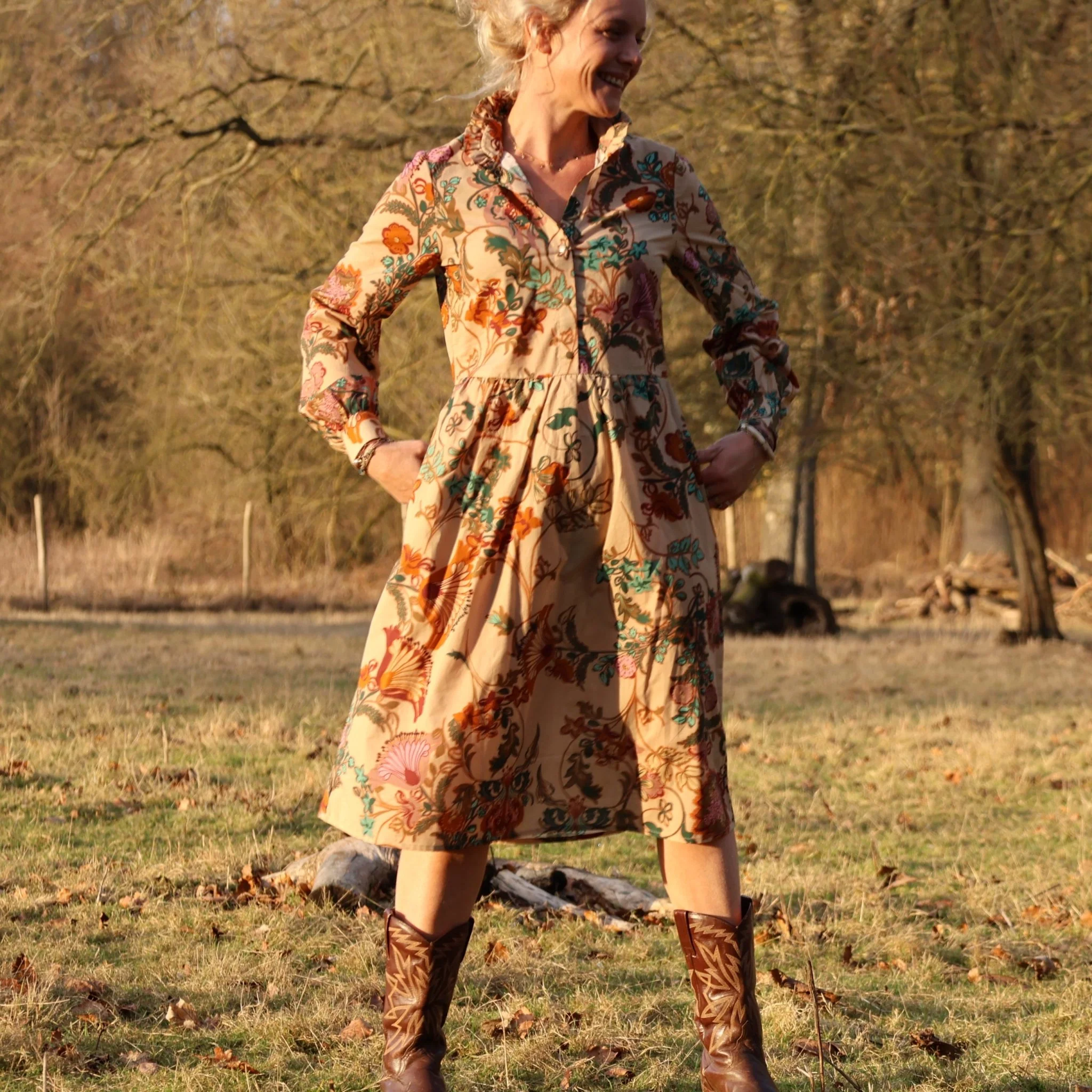 Robe Pomme - longueur midi - coton léger - jardin mystique - Image 7