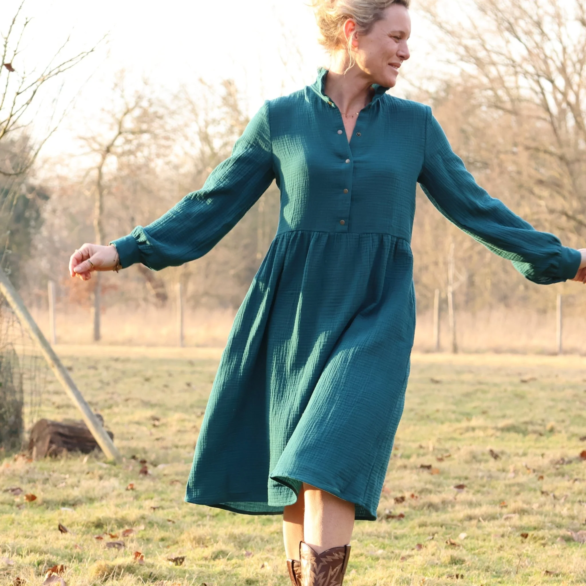 Robe Pomme - longueur midi - double gaze de coton canard