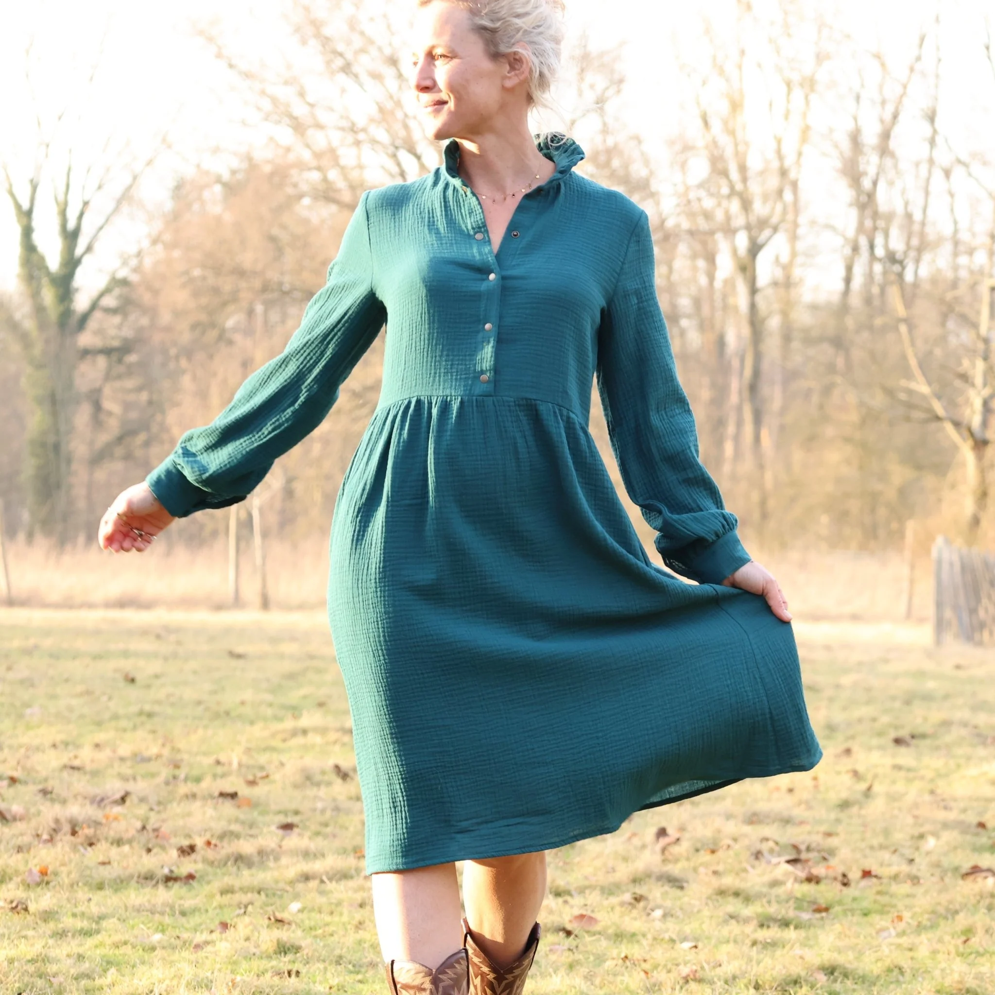 Robe Pomme - longueur midi - double gaze de coton canard - Image 5