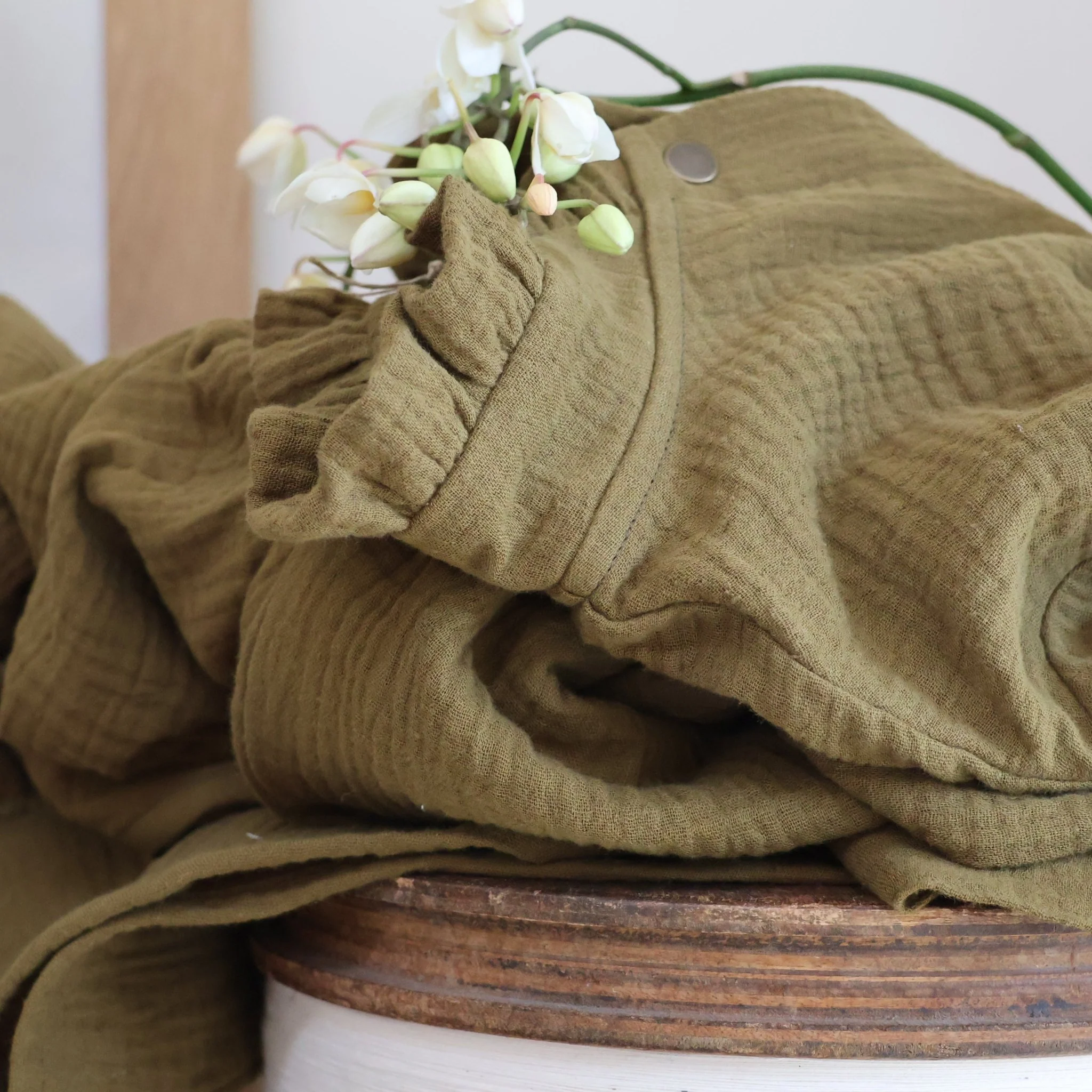 Robe Pomme - longueur midi - double gaze de coton kiwi - Image 2