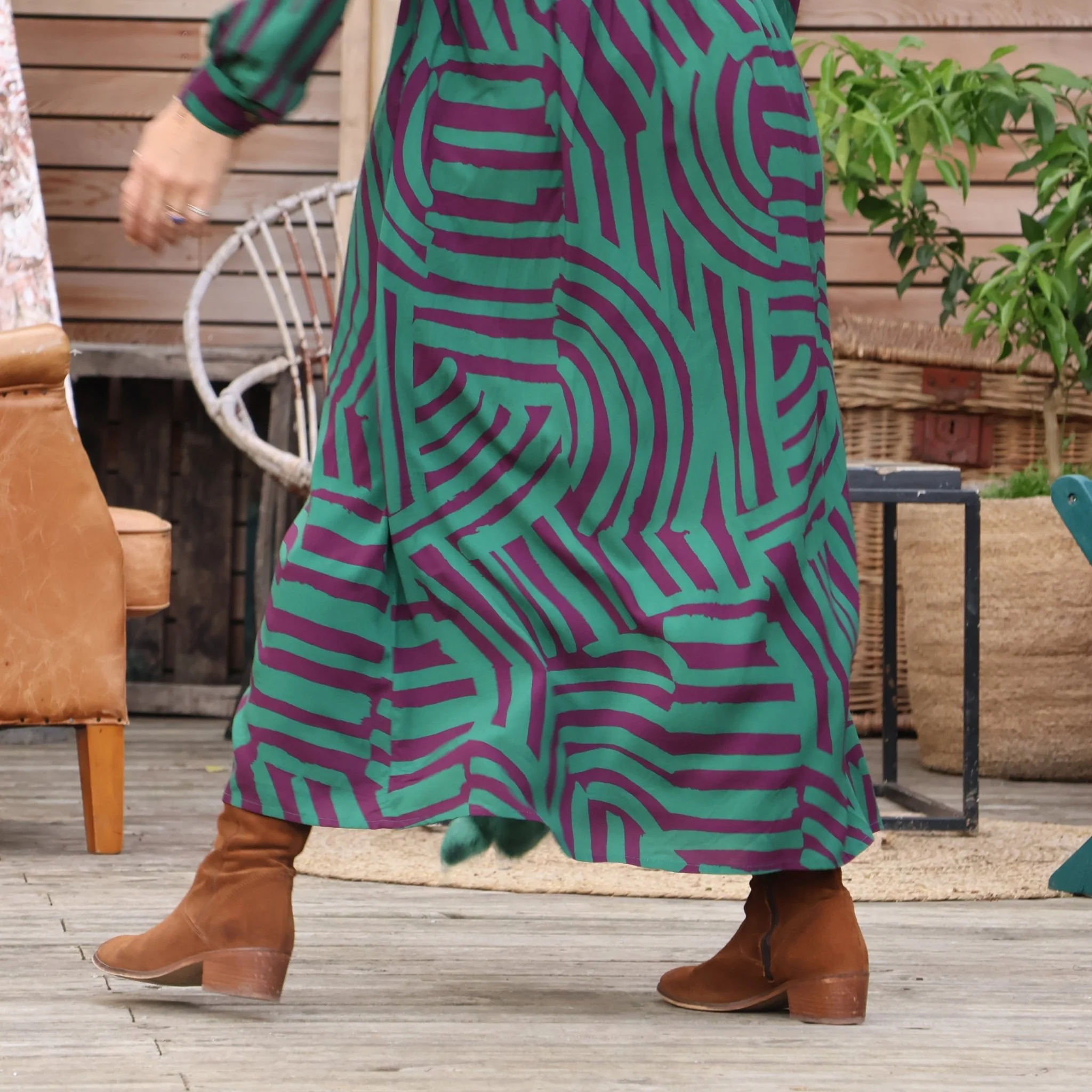 Robe Pomme -  Viscose géométrique émeraude - Image 6