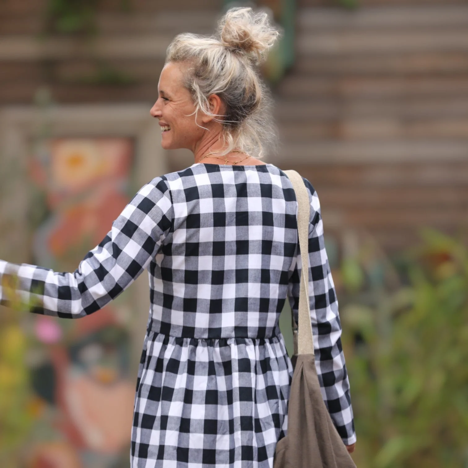 Robe Romane - carreaux de coton noir/blanc - Image 2