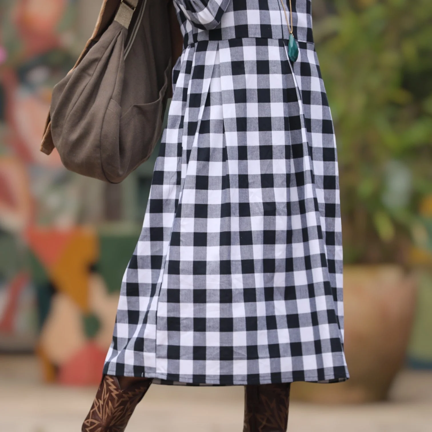 Robe Romane - carreaux de coton noir/blanc - Image 7