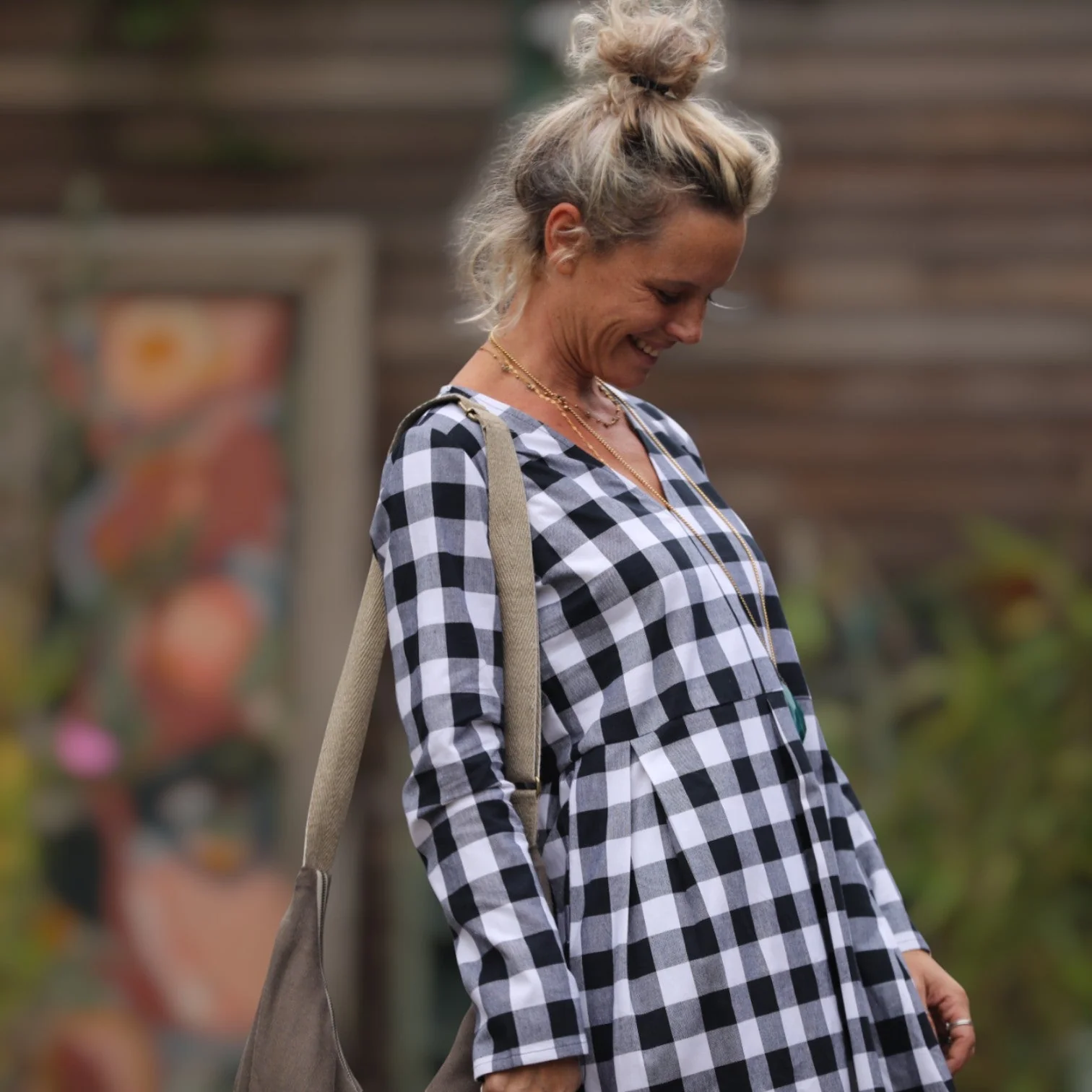 Robe Romane - carreaux de coton noir/blanc - Image 9