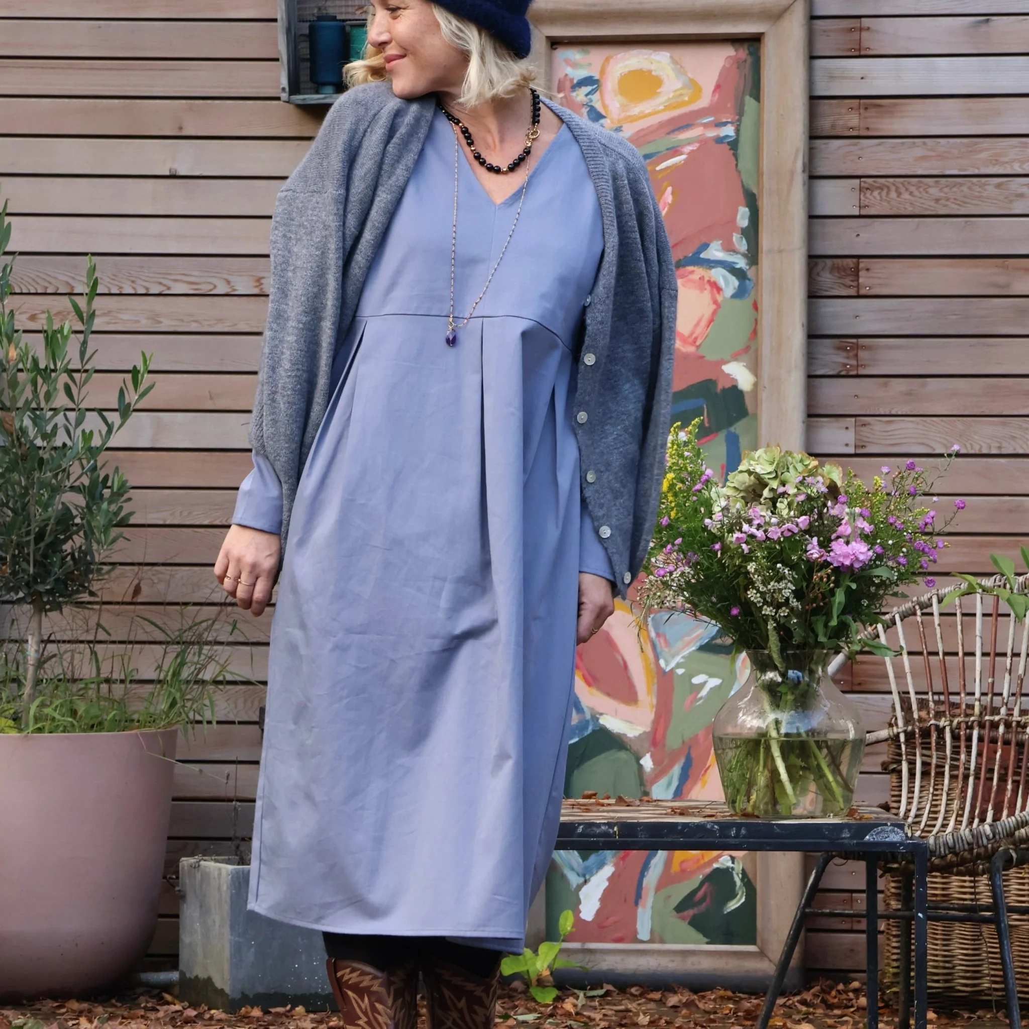 Robe Romane - sergé de coton bleu nuage - Image 4